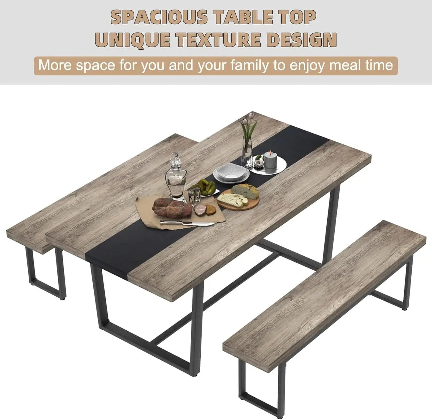 71 Inch Grey Dining Table Industrial Farmhouse Style from PriceLows™