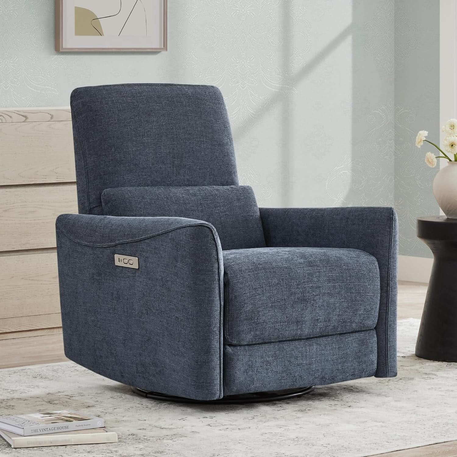 Ink Blue Power Swivel Glider Recliner With USB Charging from PriceLows™