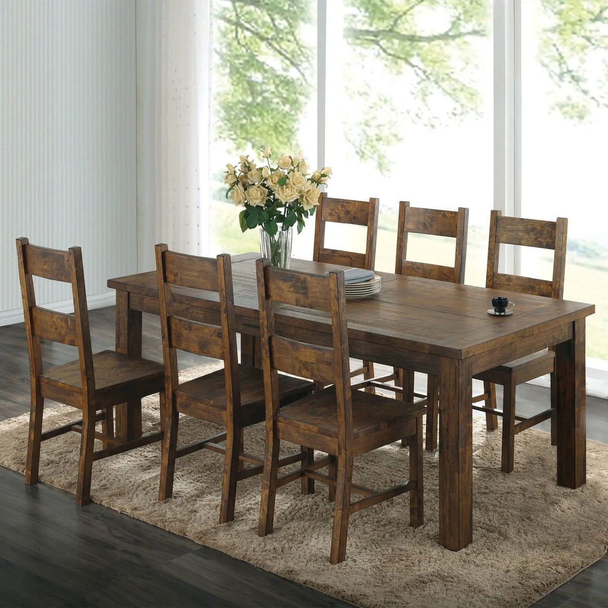 Coleman 7-piece Rectangular Dining Set Rustic Golden | 7-Piece Set | Dining Room Furniture | Brown