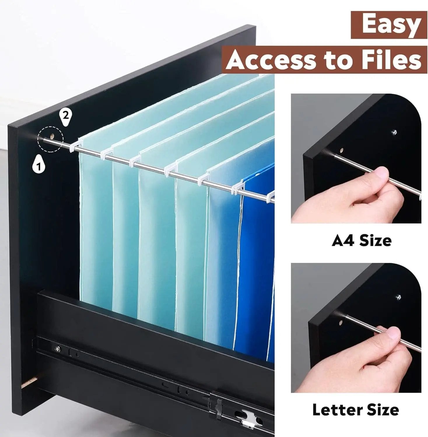 3 Drawer Wood File Cabinet Black For Letter A4 Size Home Office Storage Organizer from PriceLows™
