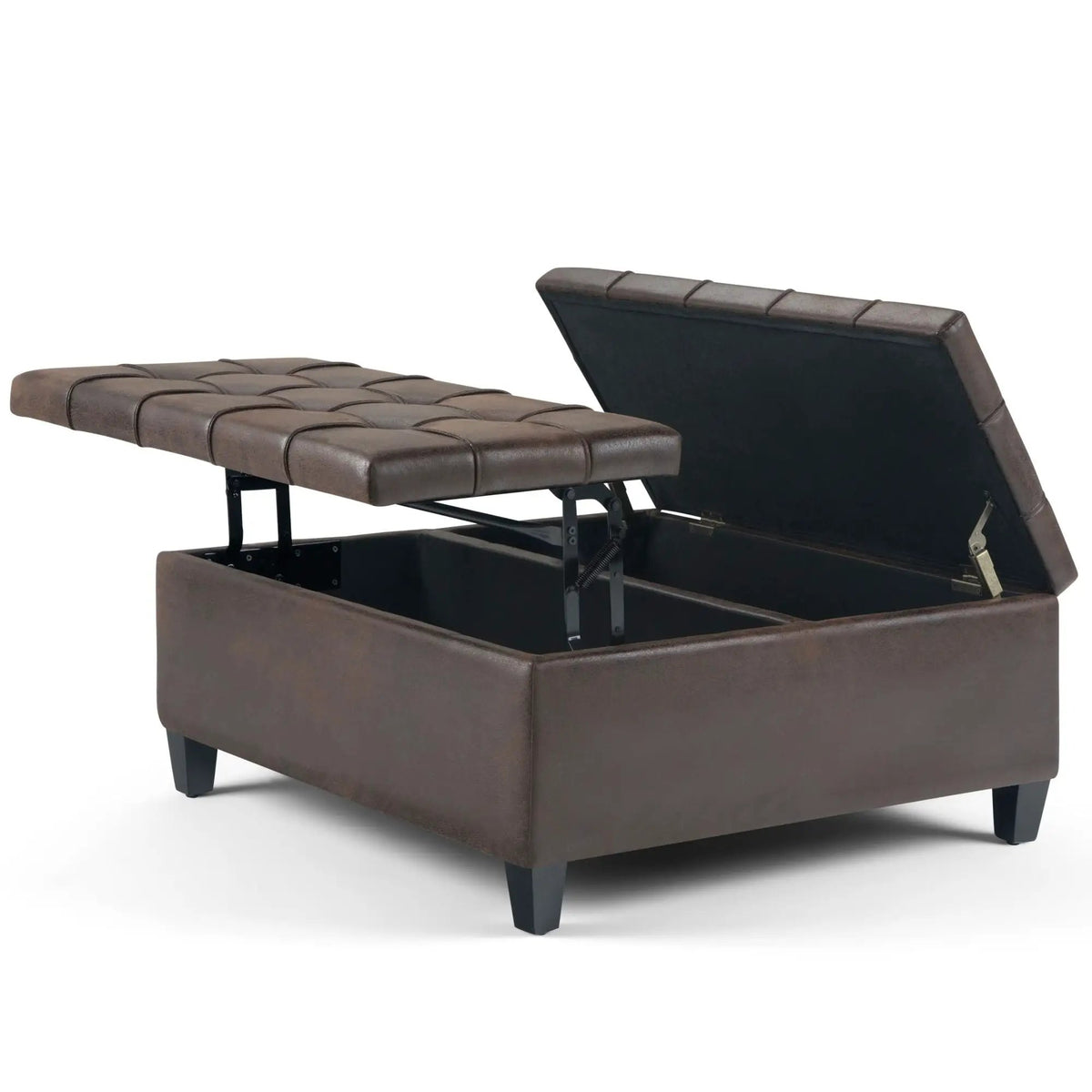 Harrison Large Coffee Table Storage Ottoman | Split Lift-Up Top | Square Design | 36 Inch Width