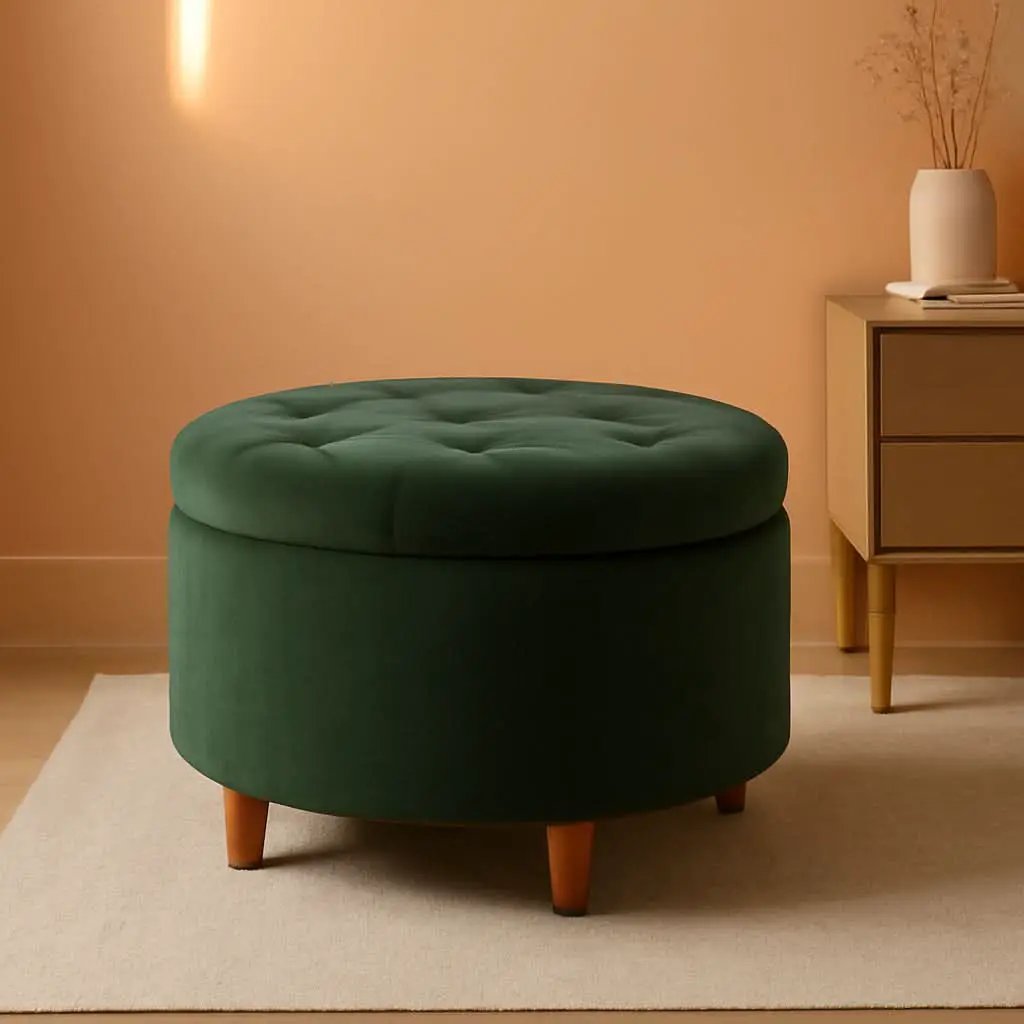 Handcrafted Loden Green Velvet Storage Ottoman 28In from PriceLows™