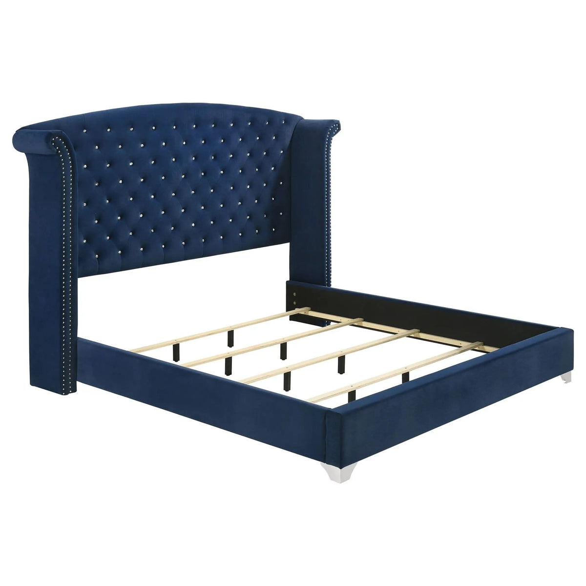 Melody Upholstered Eastern King Wingback Bed Pacific | 96.25 x 86.75 x 66.25 in | Velvet | Blue