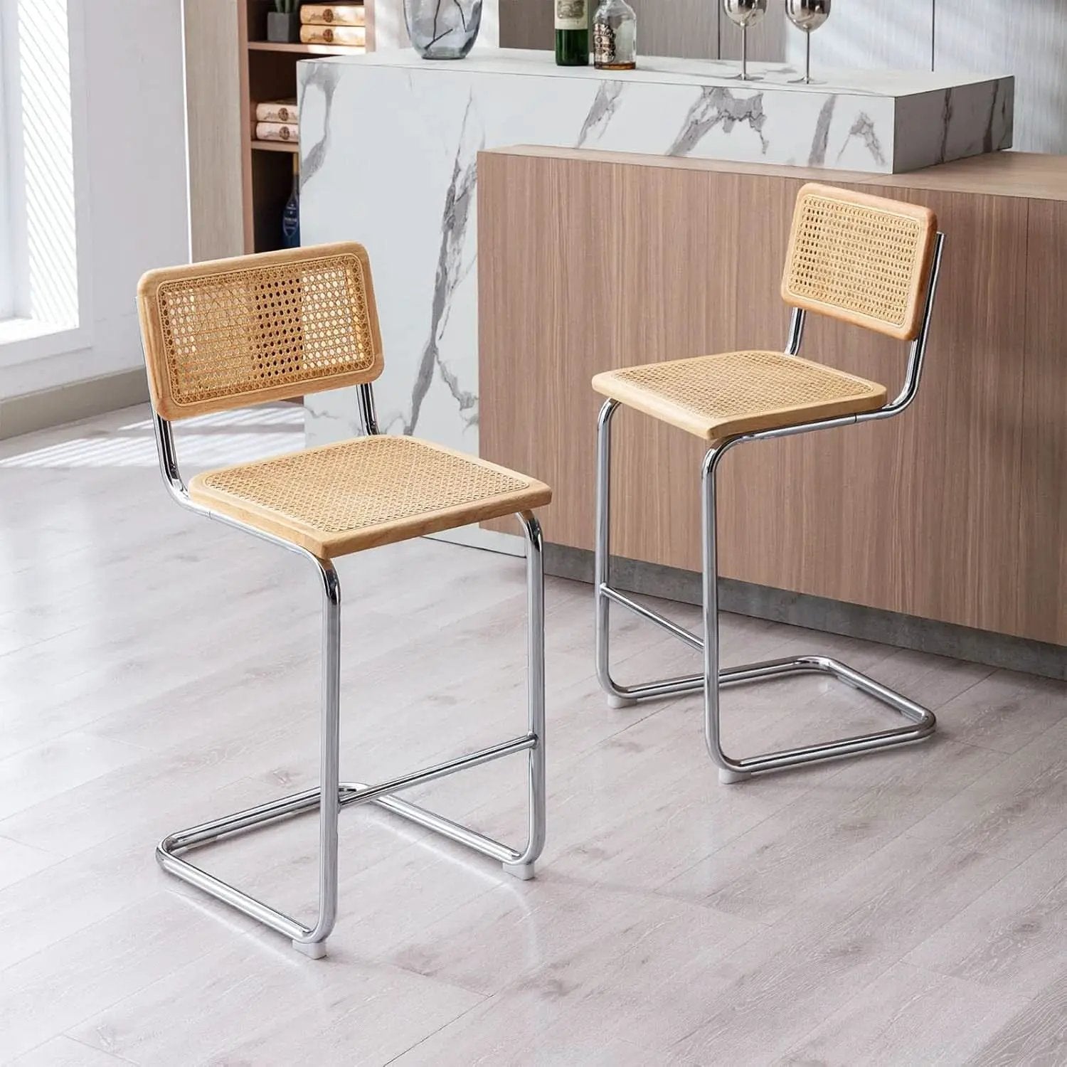 Rattan Bar Stools Set Of 4 24 Inch Yellow For Home from PriceLows™