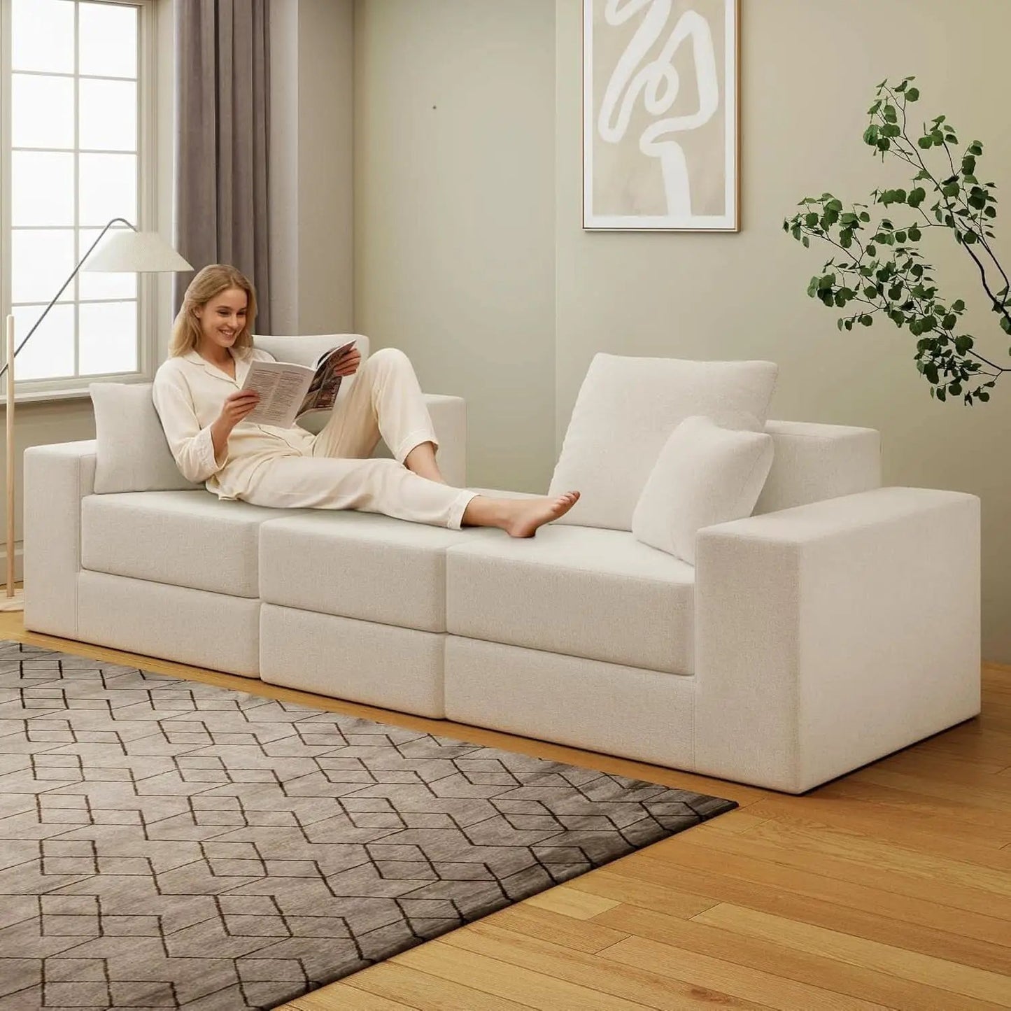Beige Modular Sectional Sofa With Reversible Chaise from PriceLows™