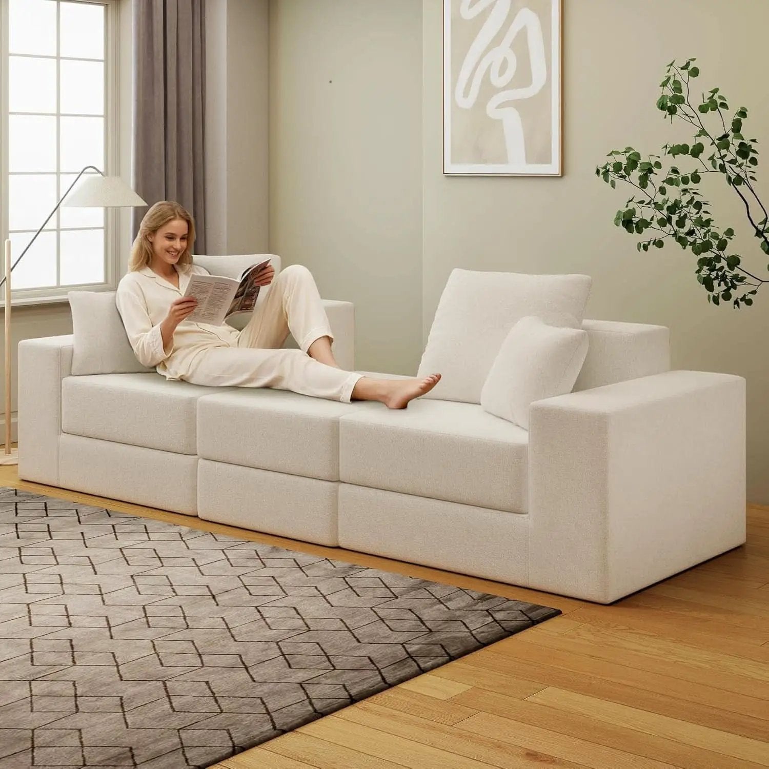 Beige Modular Sectional Sofa With Reversible Chaise from PriceLows™