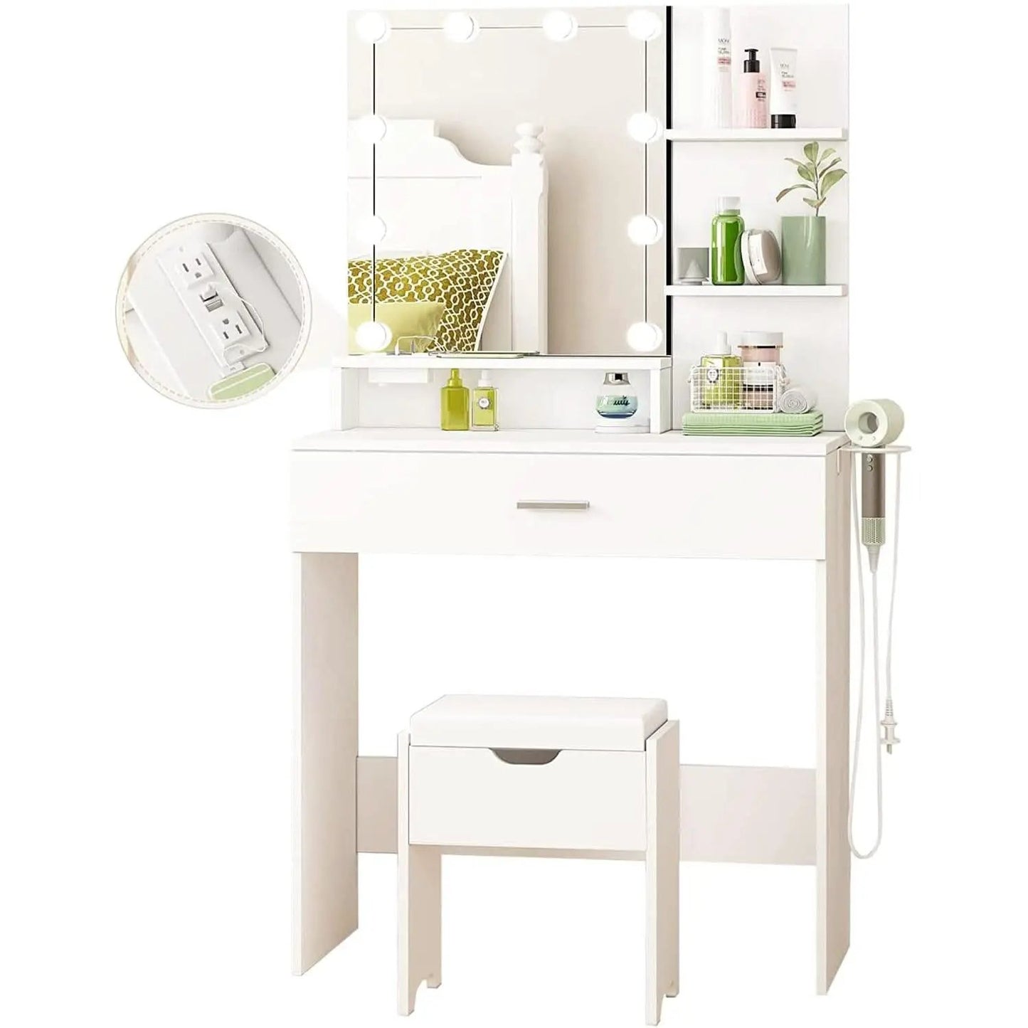 White Vanity Set With Lighted Mirror And Built In Power from PriceLows™
