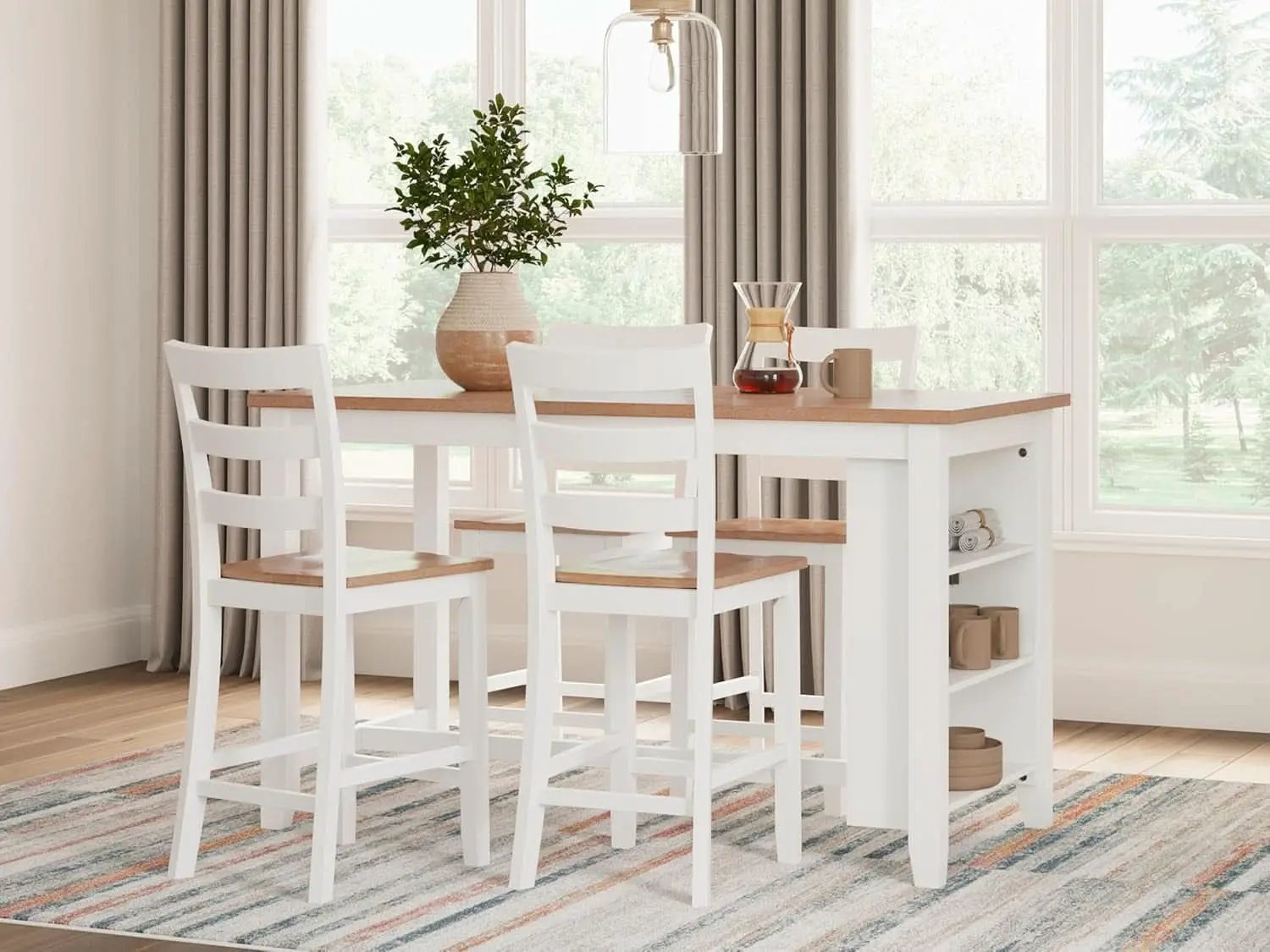 Farmhouse Counter Height Dining Table 3 Shelves Light Brown from PriceLows™