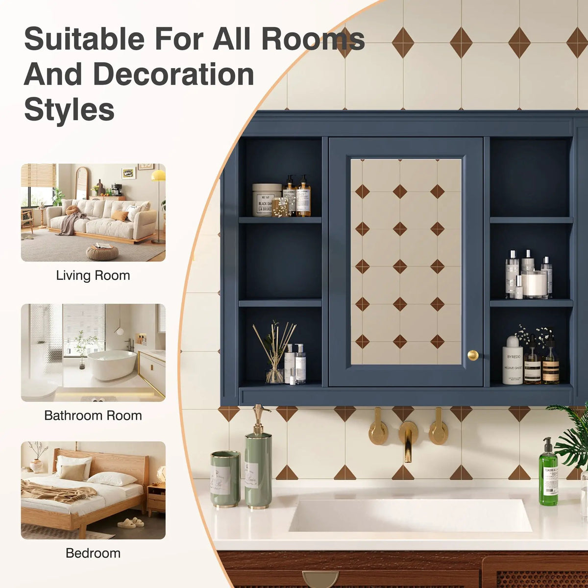 Wall Mounted Medicine Cabinet | Adjustable Interior | 6 Open Shelves