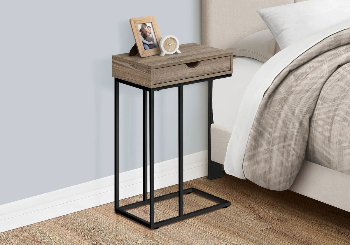 Versatile C-Shaped Accent Table | Pass-Through Drawer | Slide-Under Base | Contemporary Style