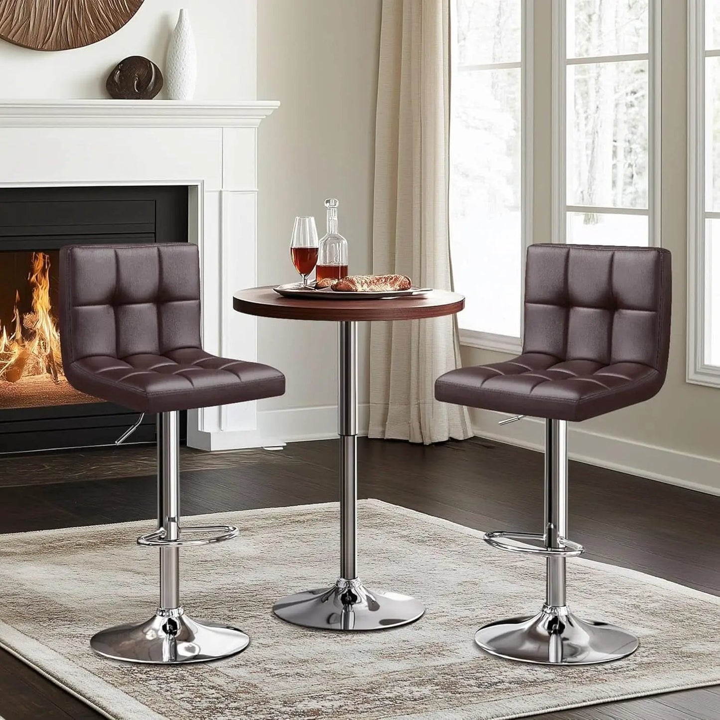 Bar Stools Set Of 2 Adjustable PU Leather Swivel Brown from PriceLows™