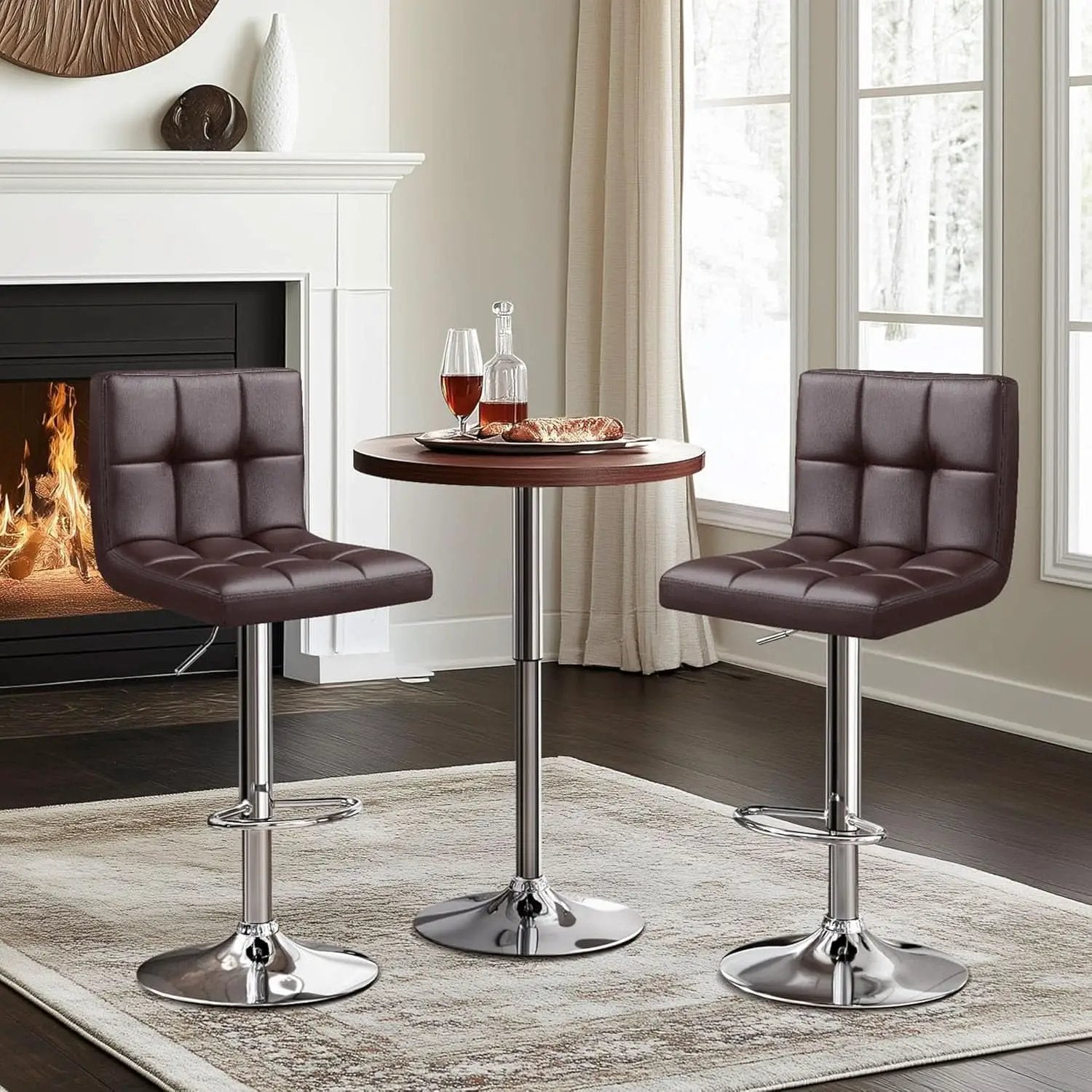 Bar Stools Set Of 2 Adjustable PU Leather Swivel Brown from PriceLows™