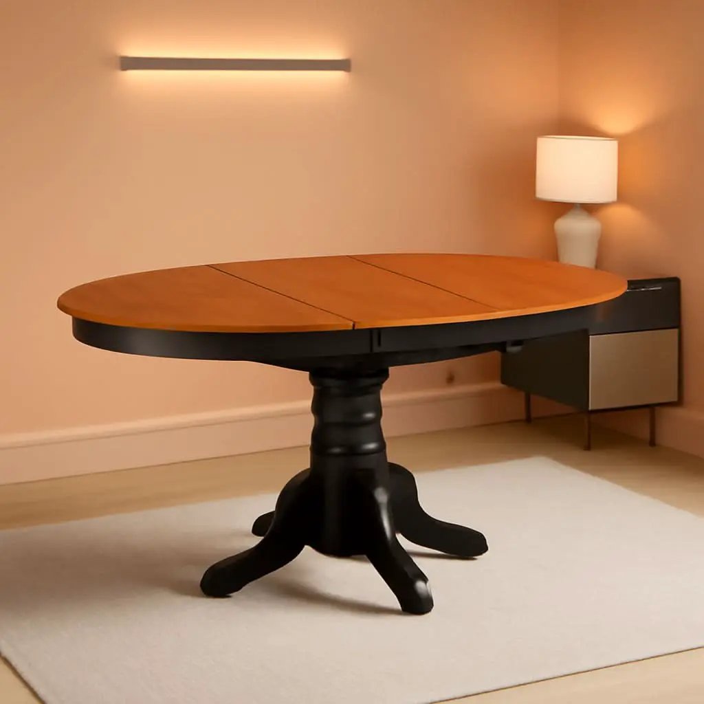 Wooden Oval Kitchen Table Black Finish With Cherry Top from PriceLows™
