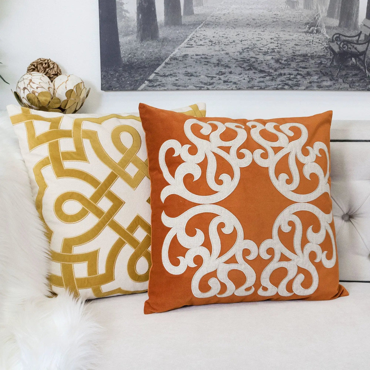 Pillow Cover | Vintage Vine Pattern | Hidden Zipper | Matching Back