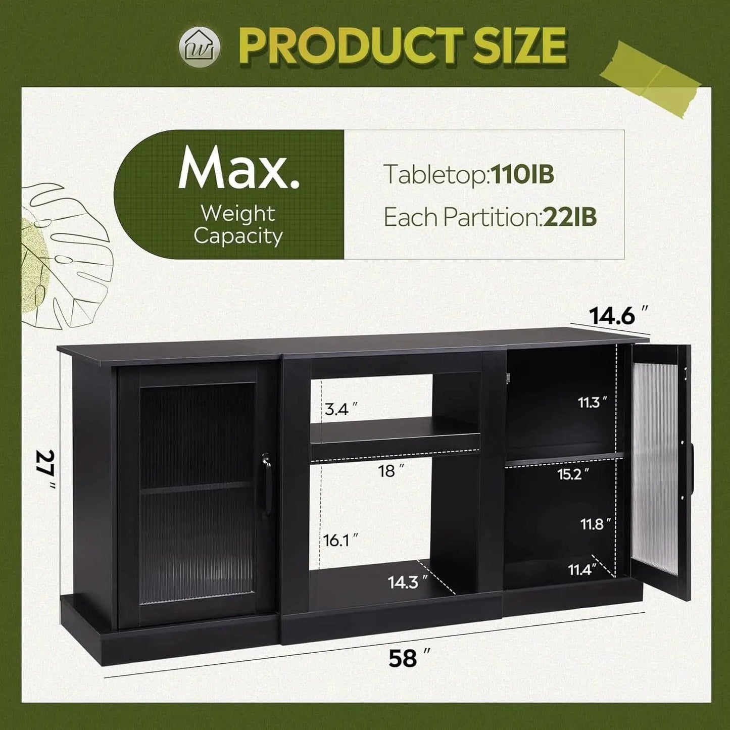 Retro TV Stand For 65 Inch TV With Storage And Open Shelves Black from PriceLows™