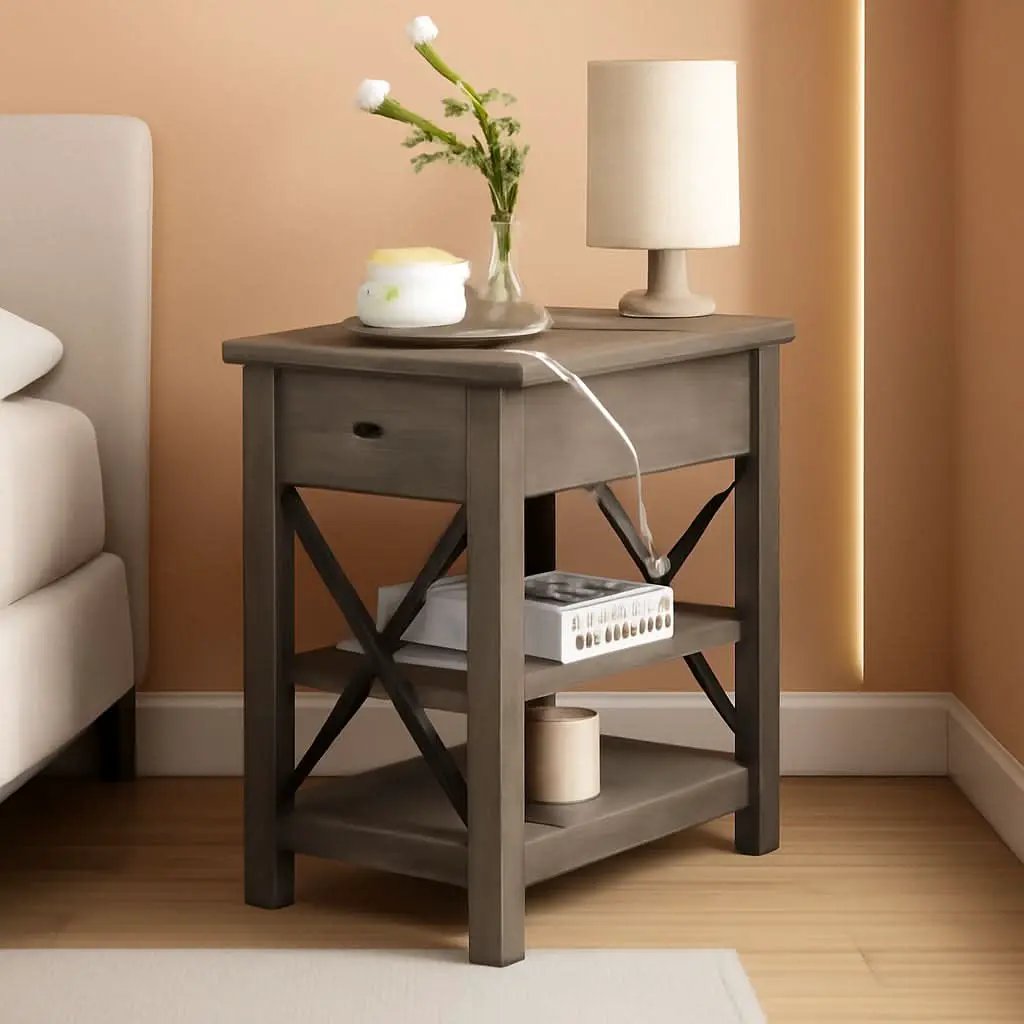 Farmhouse Slim End Table With USB Charging Station from PriceLows™