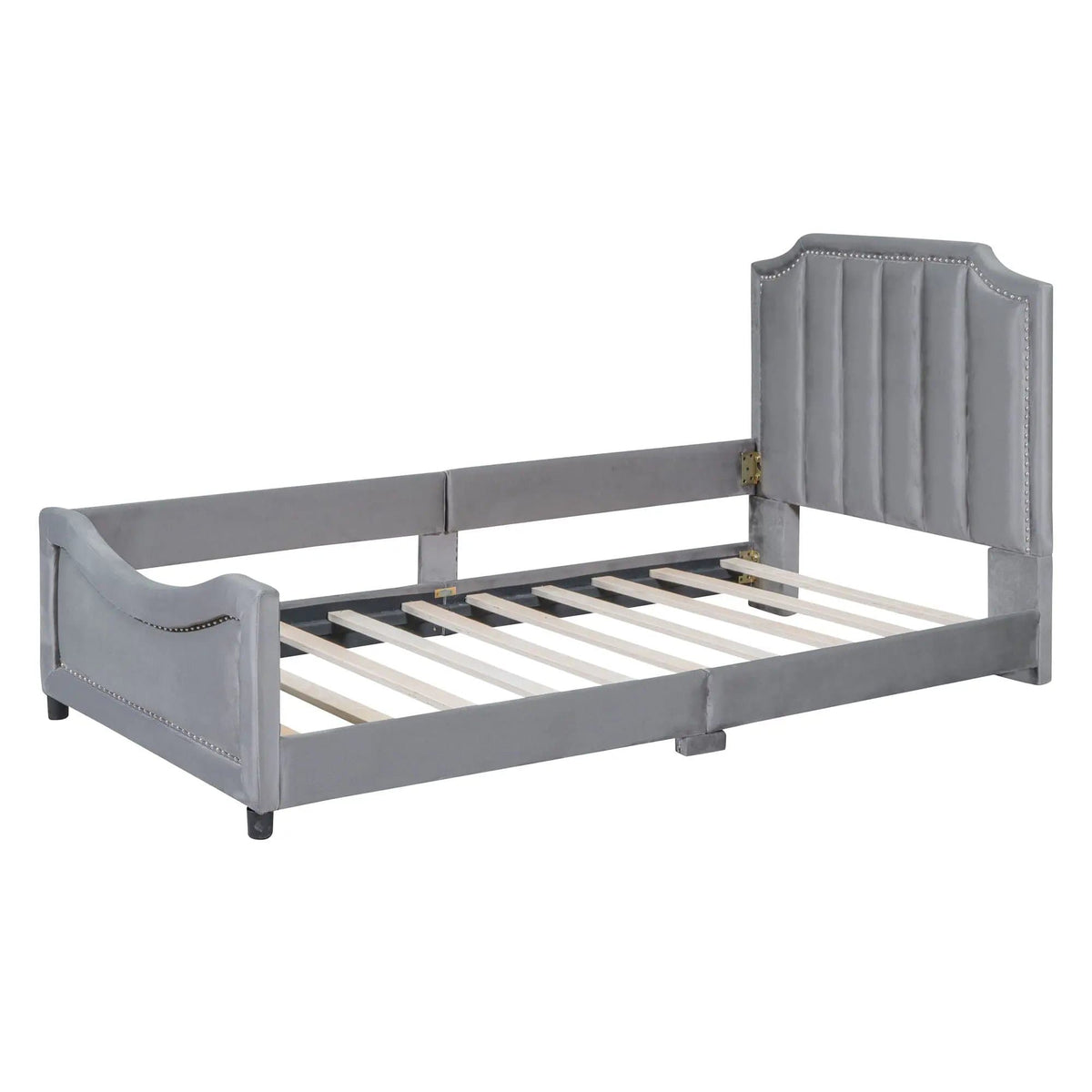 Upholstered Daybed With Classic Stripe Shaped Headboard | 2 Pieces | Pine Wood | Bedroom