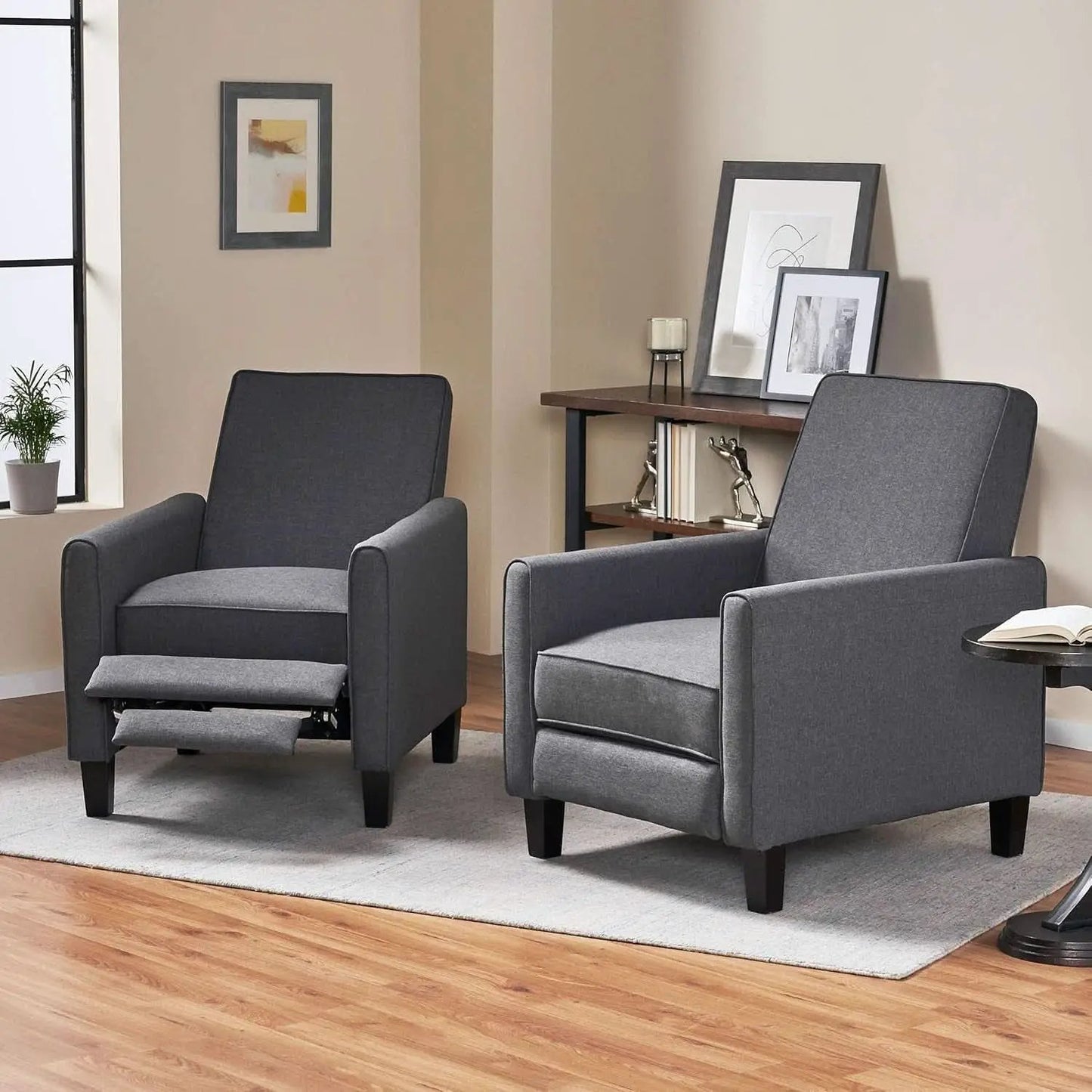 Emmie Fabric Recliner Set Of 2 In Smoke And Dark Brown from PriceLows™