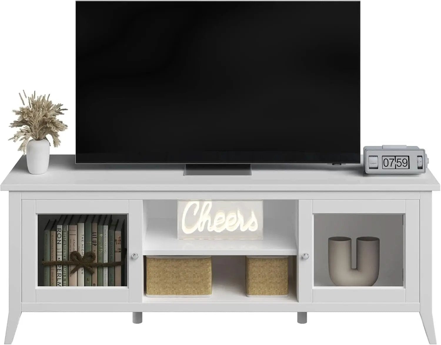 55 Inch TV Stand White With Storage Shelves And Cubbies from PriceLows™