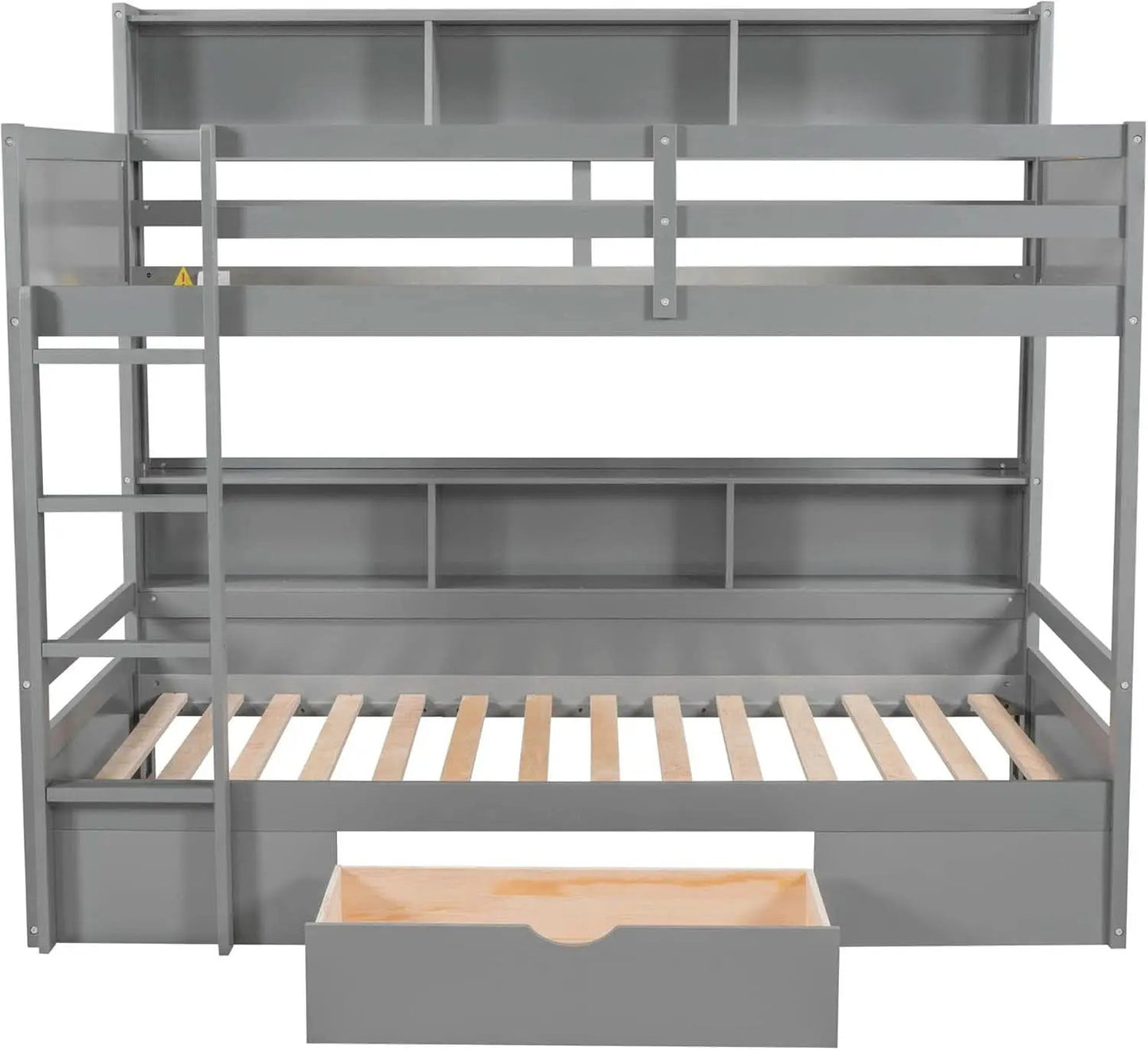 Gray Twin Over Twin Bunk Bed With Storage Drawers Shelves from PriceLows™