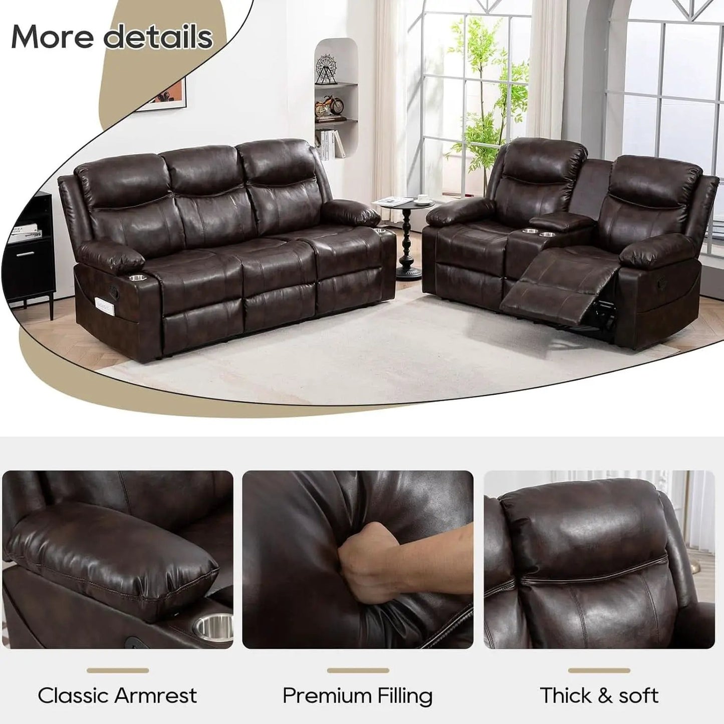 Brown Recliner Sofa Set With Massage And Heat 2 Piece from PriceLows™