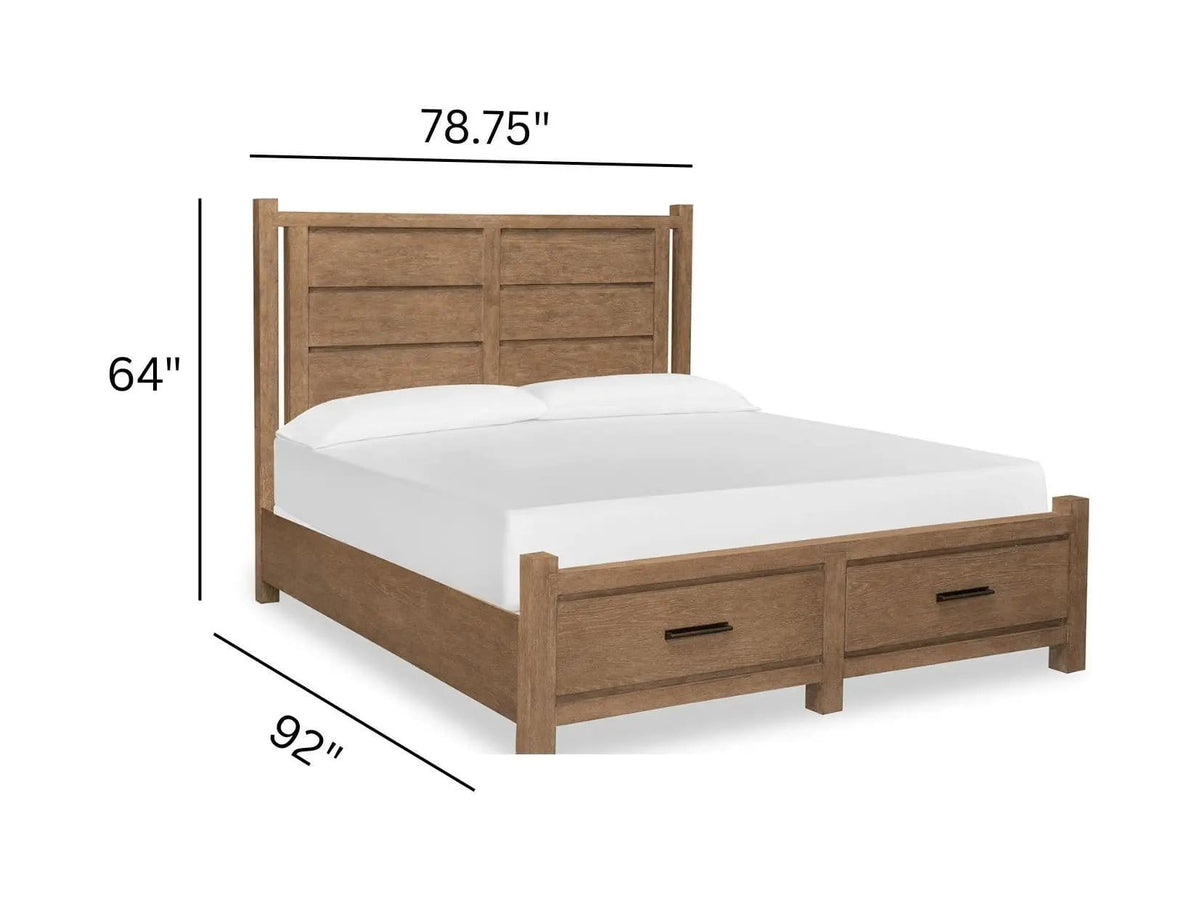 Plum Creek Panel Storage Bed | 6 Pieces | Oak Veneer & Fabric | Bedroom