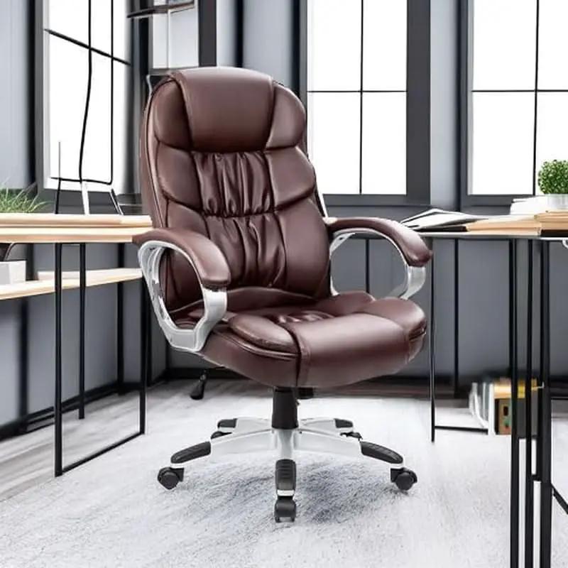 Ergonomic High Back Office Chair Lumbar Brown PU Leather from PriceLows™