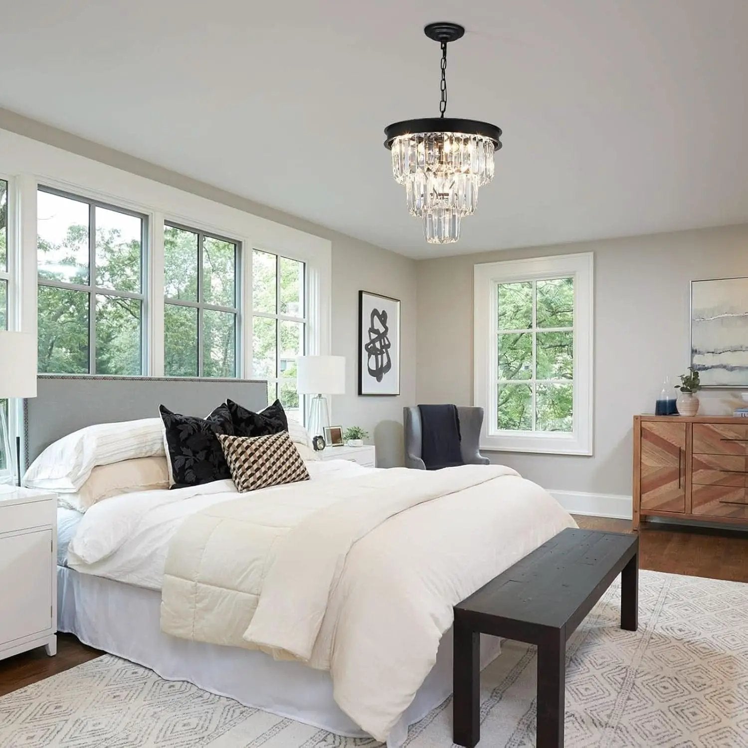 Black Four Light Crystal Chandelier Dining Pendant from PriceLows™