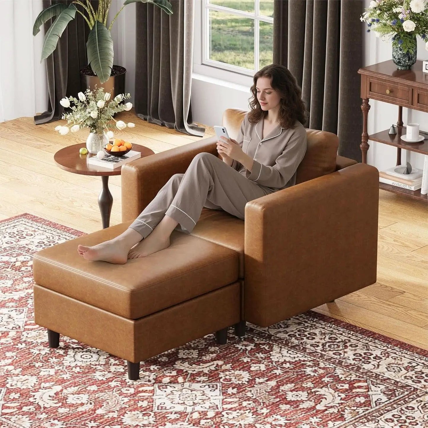 Brown Oversized Reading Armchair With Hidden Storage from PriceLows™