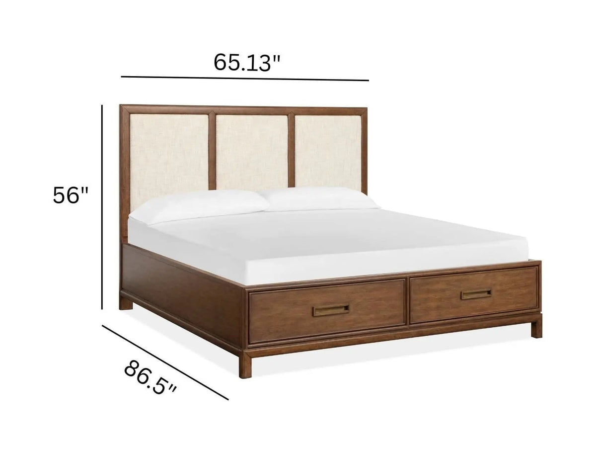 Ridgefield Complete Panel Storage Bed With Upholstered Headboard | 3 Pieces | Bedroom Furniture | Bedroom