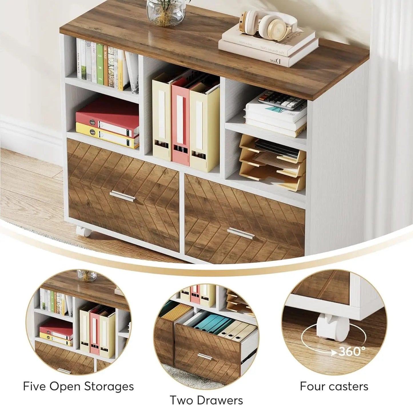 63 Inch L Shaped Desk Reversible Cabinet Natural Oak Wood Finish from PriceLows™