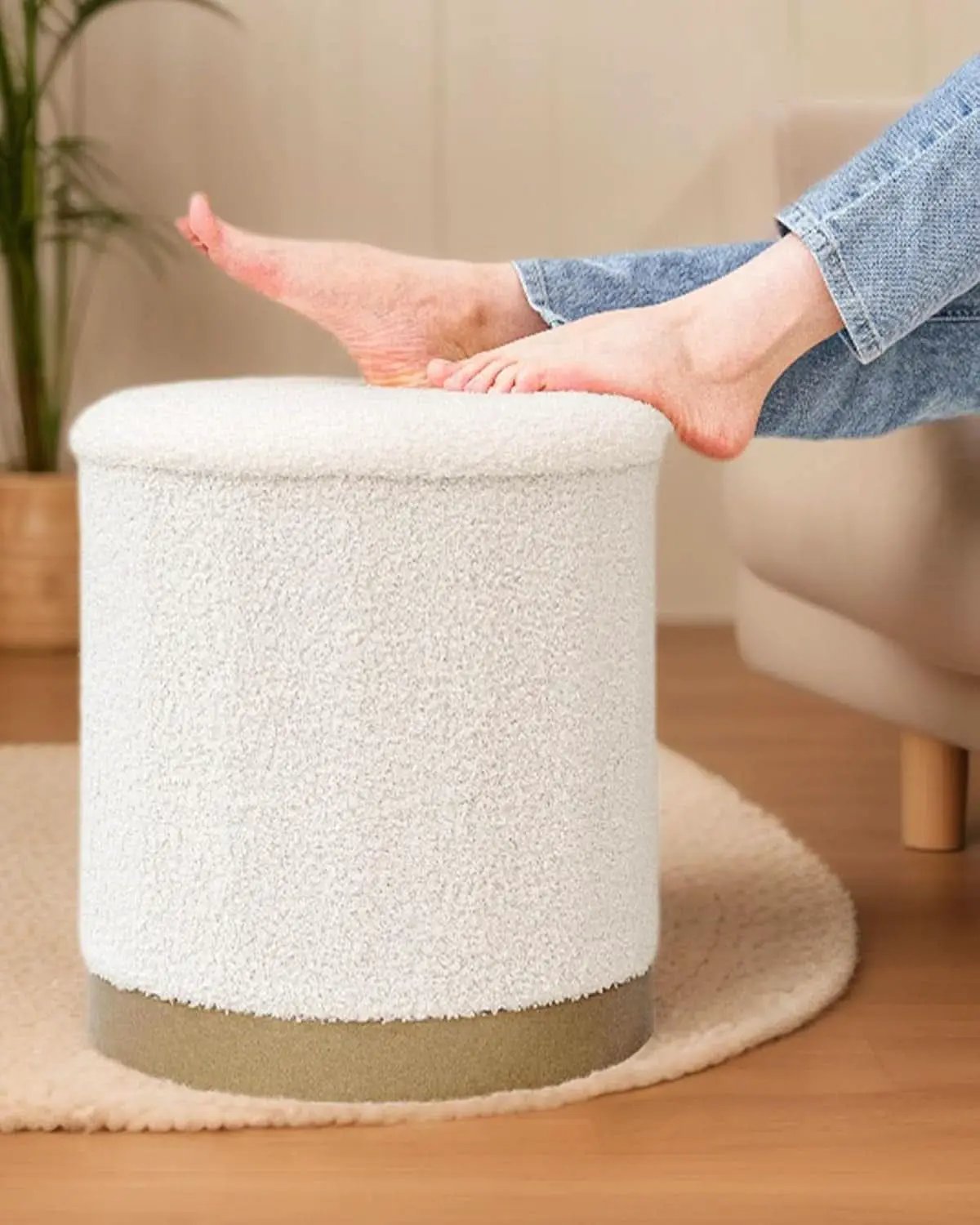 Round White Storage Space Ottoman Gold Plated Base Frame from PriceLows™
