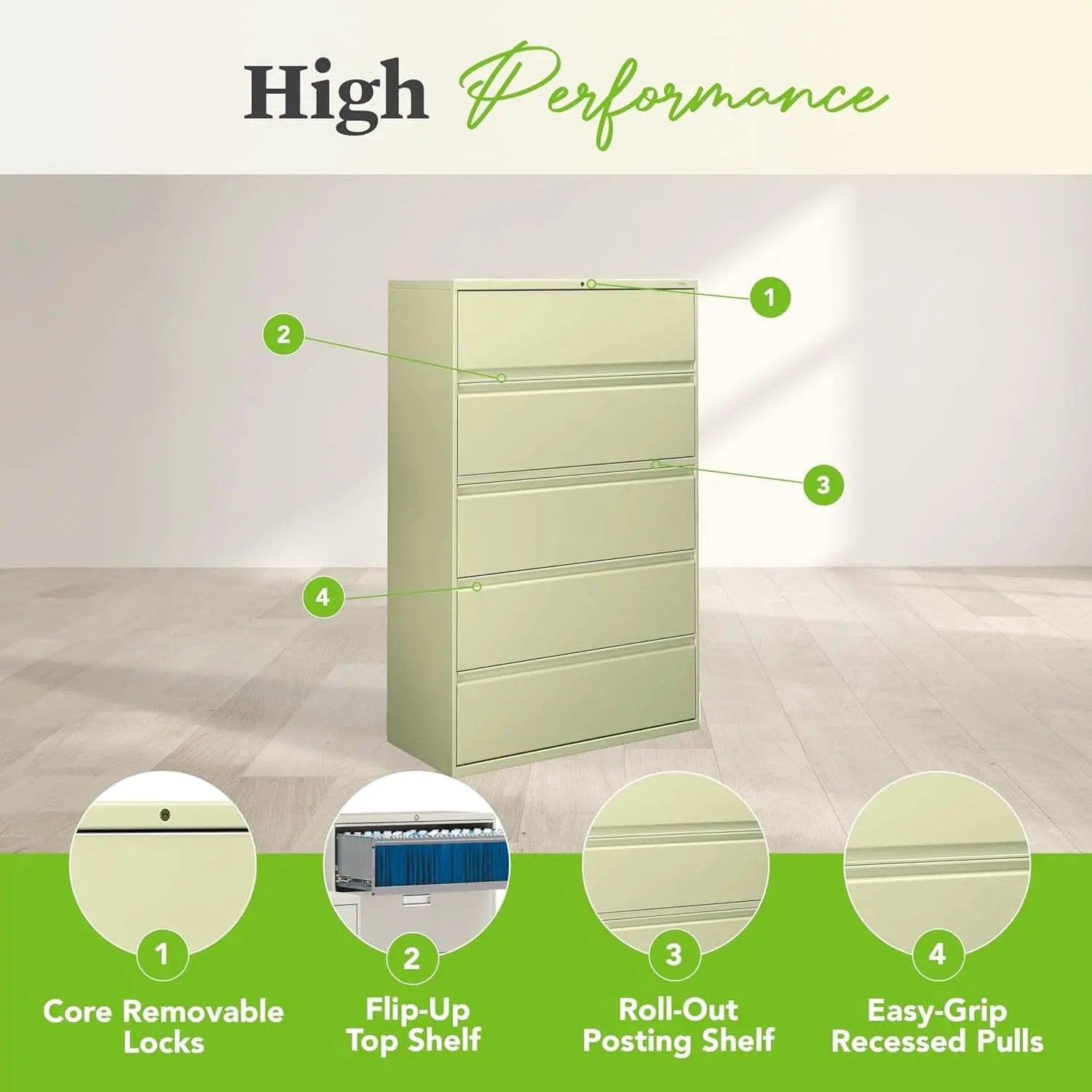 Putty 5 Drawer Lateral File Cabinet With Lock Office Filing from PriceLows™