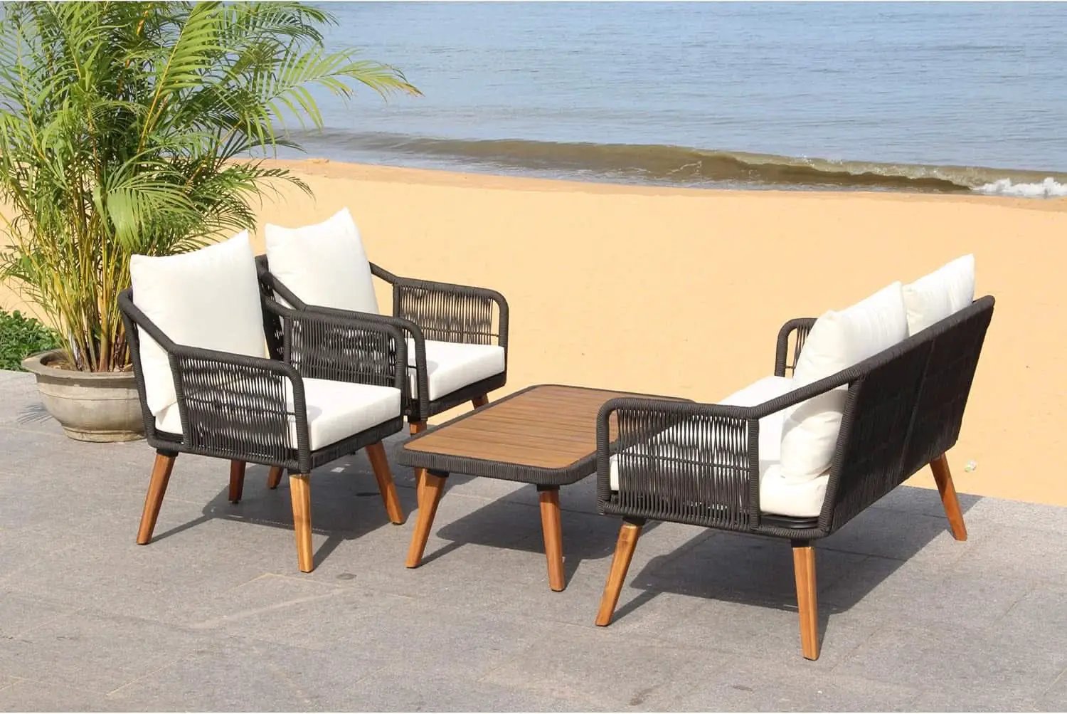 Outdoor Patio 4 Piece Eucalyptus Rope Furniture Set from PriceLows™