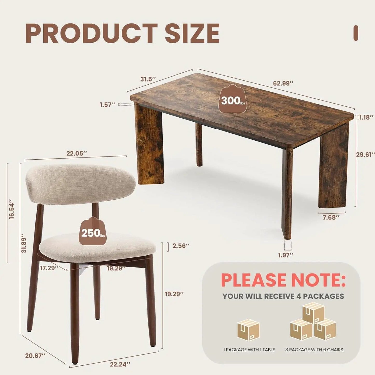 63Inch Industrial Dining Table Set With UpholsteredChairs from PriceLows™