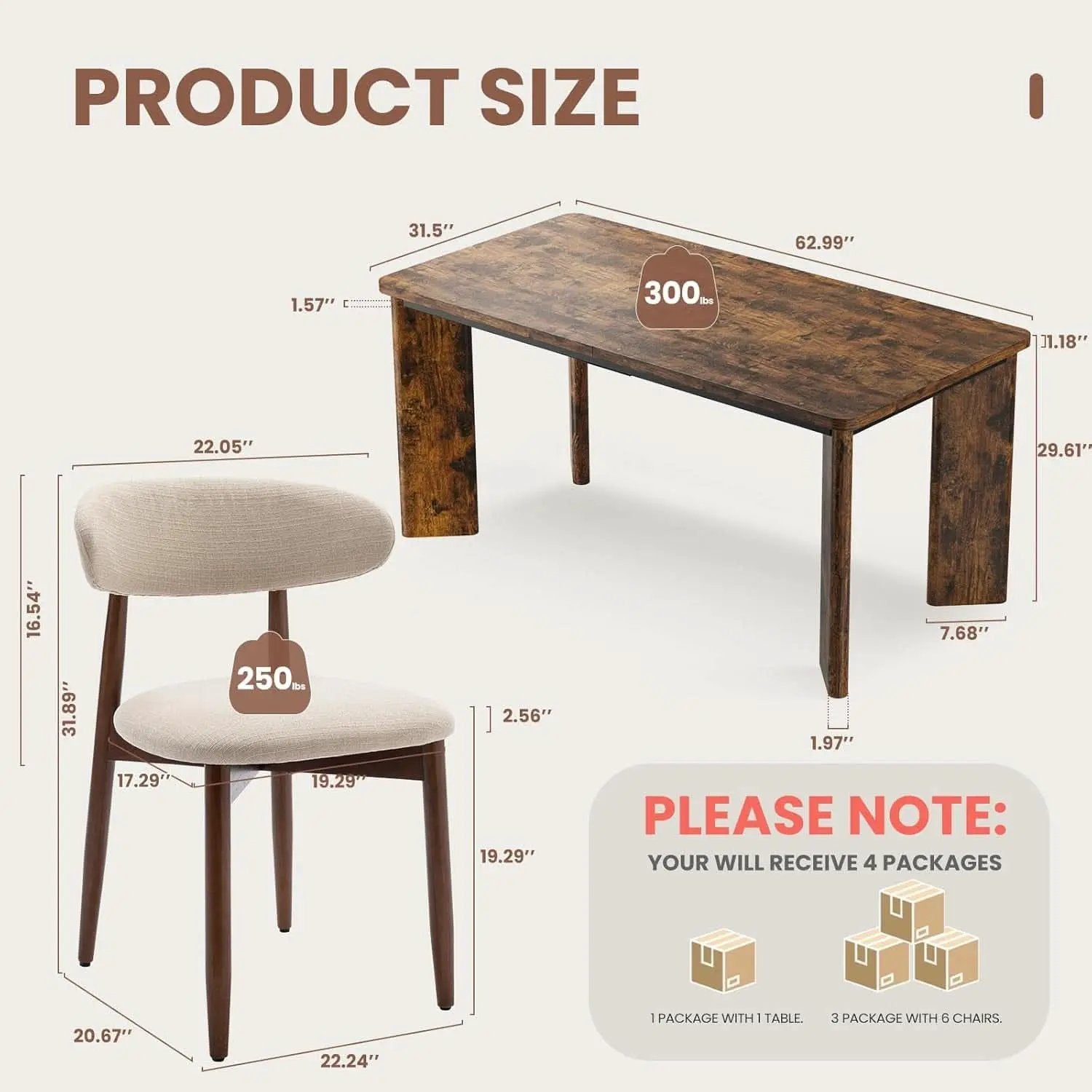 63Inch Industrial Dining Table Set With UpholsteredChairs from PriceLows™