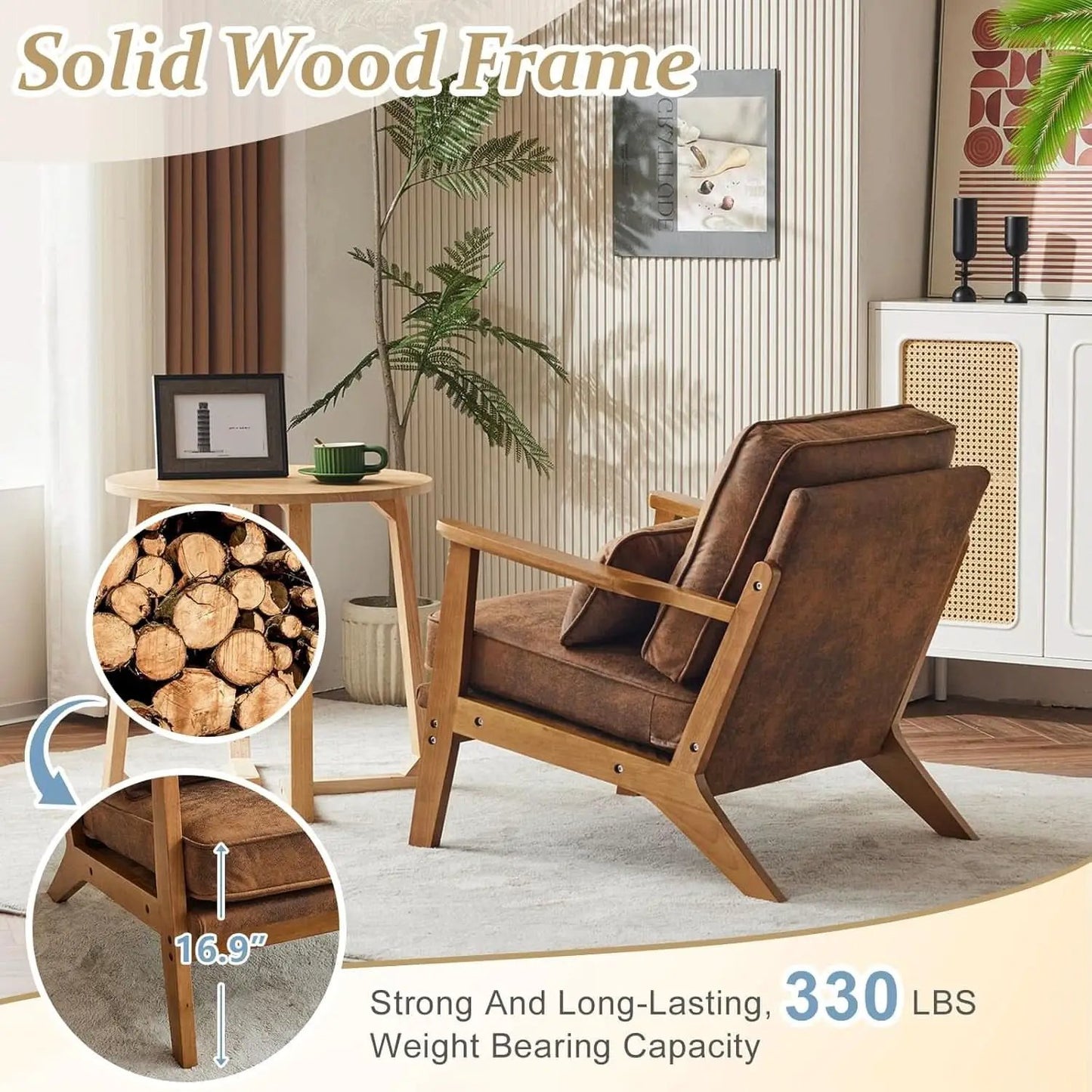 Mid-Century Modern Suede Upholstered Accent Chair Set of 2 from PriceLows™
