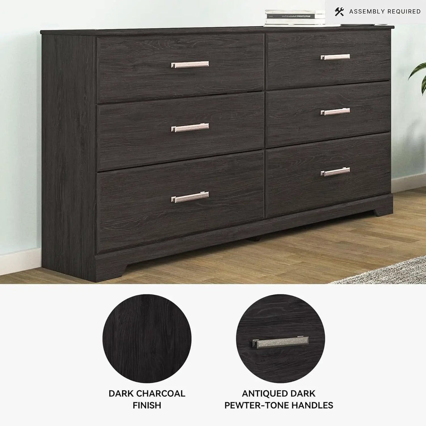 Six Drawer Dresser With Black Matte Engineered Wood from PriceLows™