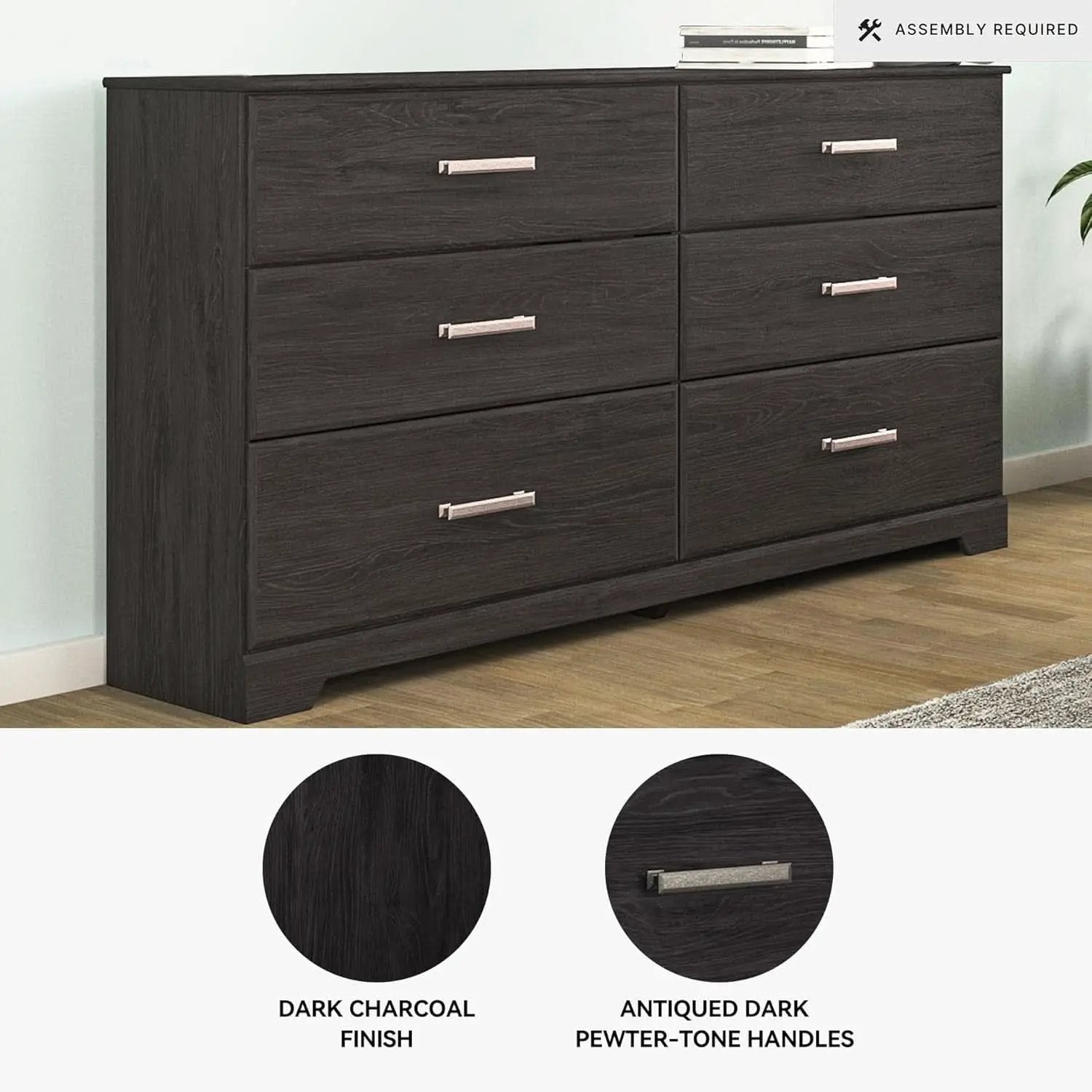 Six Drawer Dresser With Black Matte Engineered Wood from PriceLows™