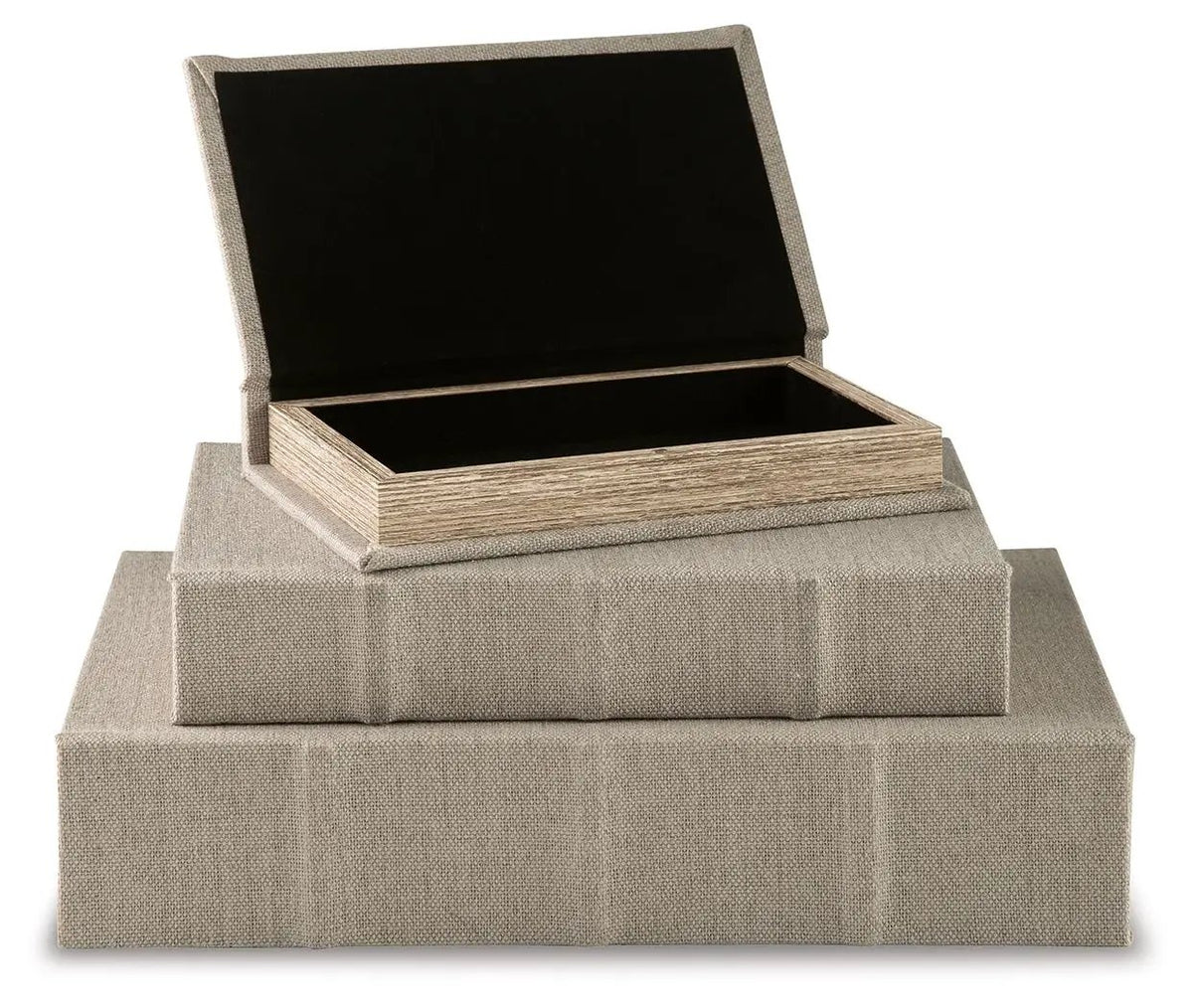 Jolina Keepsake Box Set | Set Of 3 | Linen Cover | Black Velvet Lining