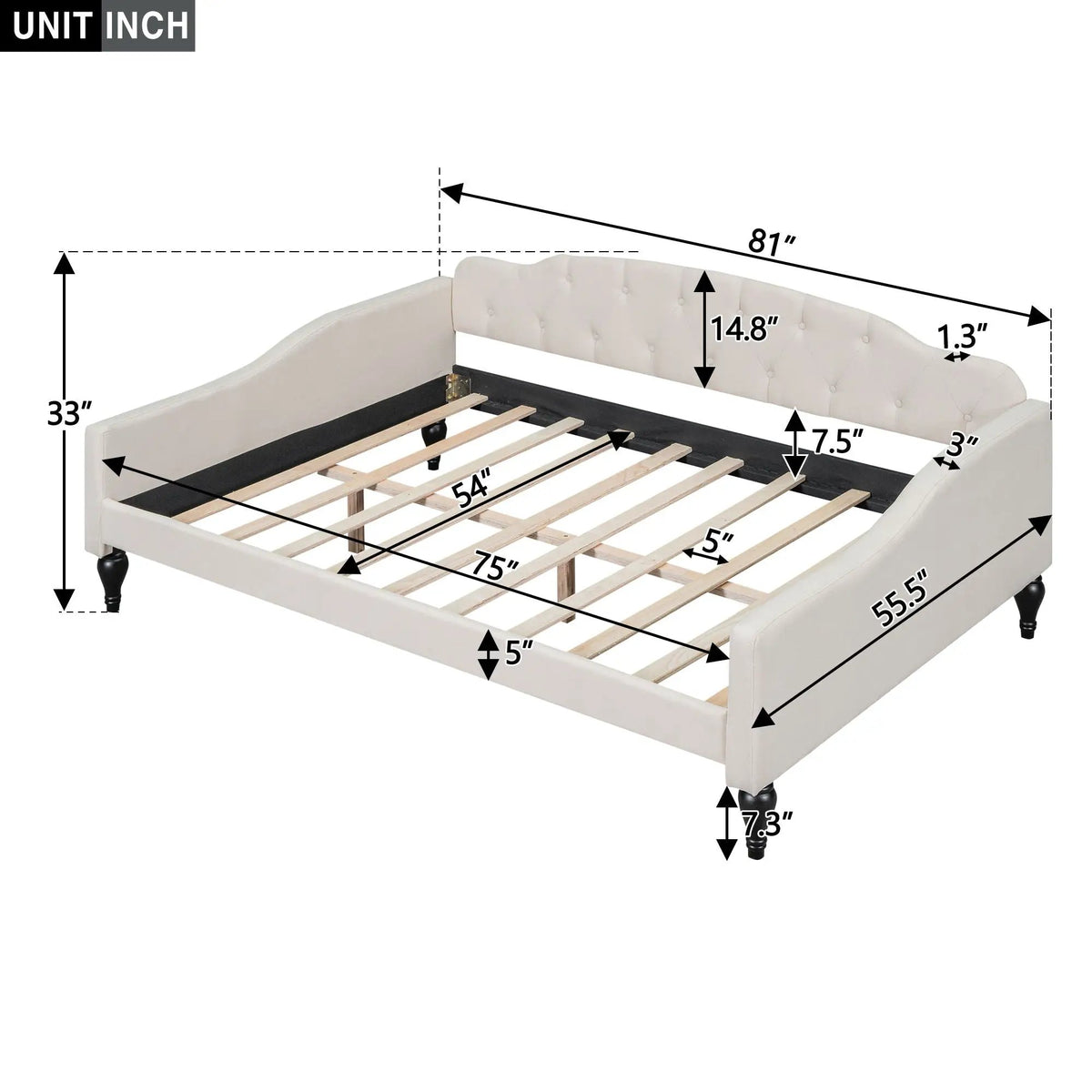 Upholstered Tufted Daybed | Full Size | Solid Wood Frame