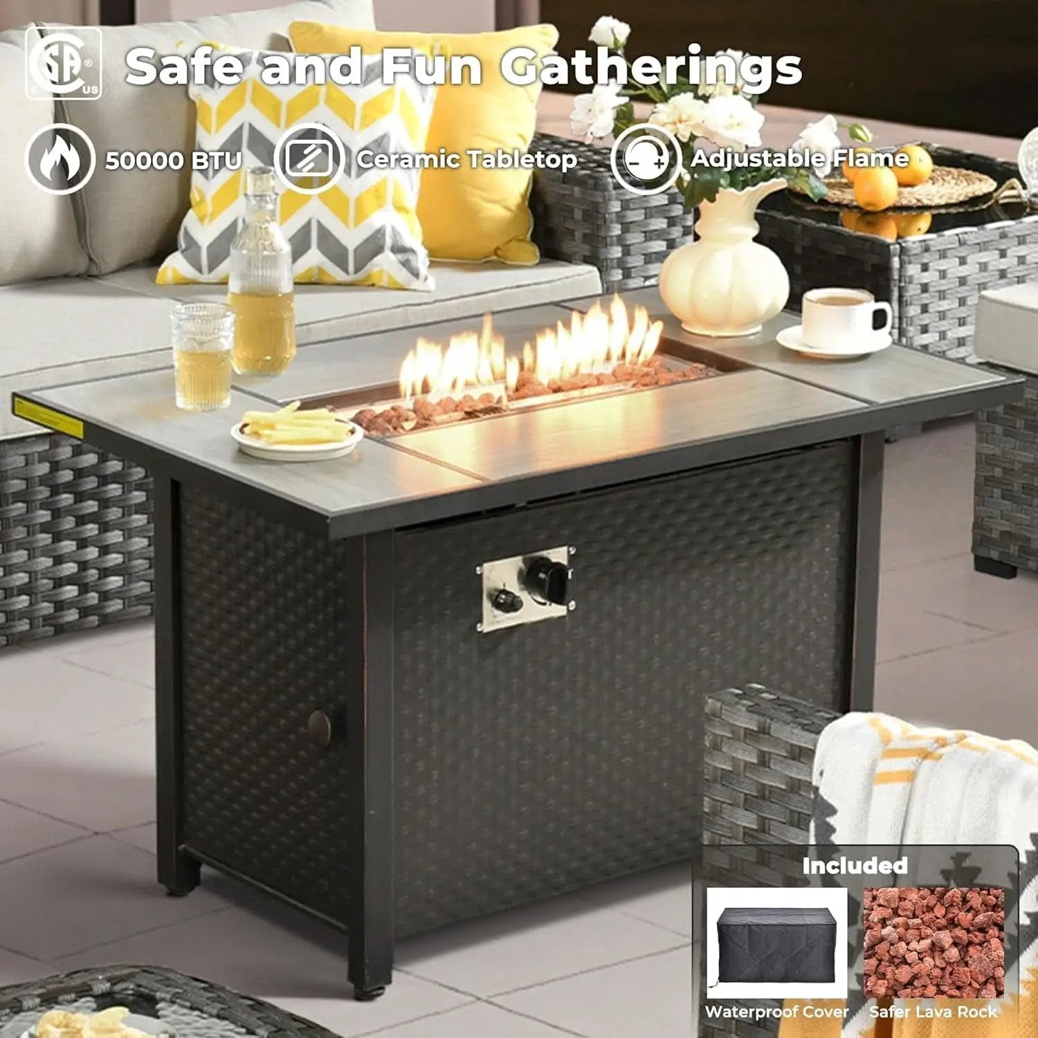 10 Piece Outdoor Wicker Sectional Sofa Set with Fire Pit from PriceLows™