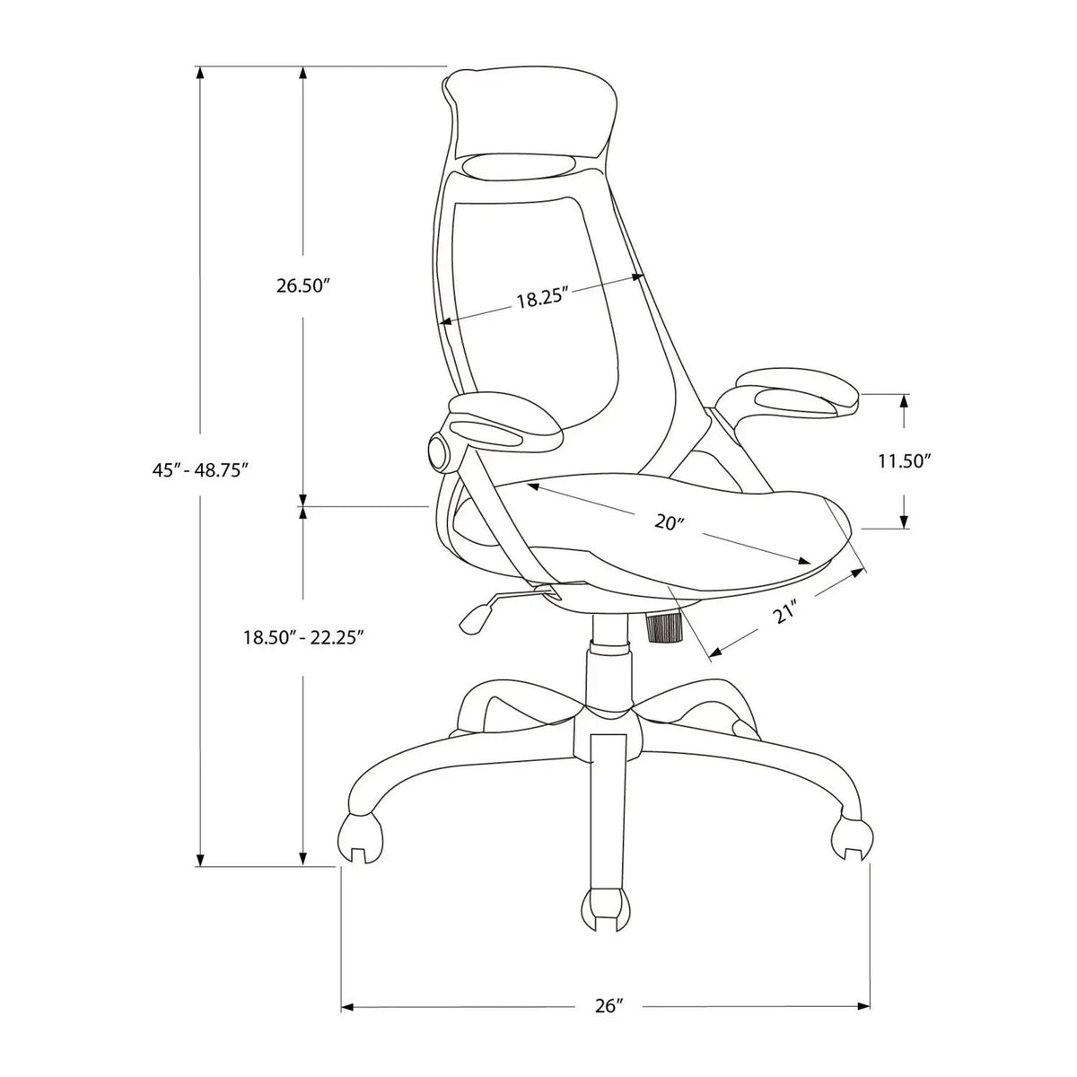 High-Back Executive Office Chair | Ergonomic Curved Backrest | Armrests | 45 Inch Height