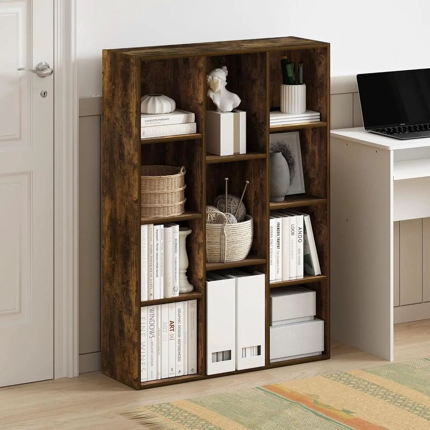 Luder 11-Cube Amber Pine Bookcase For Living Room Storage from PriceLows™