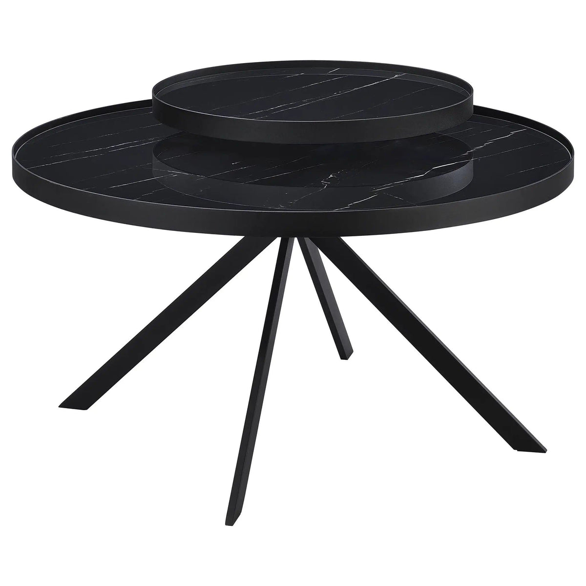 Briggs Round Marble Printed Glass Top Coffee Table | 35.75 x 35.75 x 23 in | Marble & Tempered Glass | Black