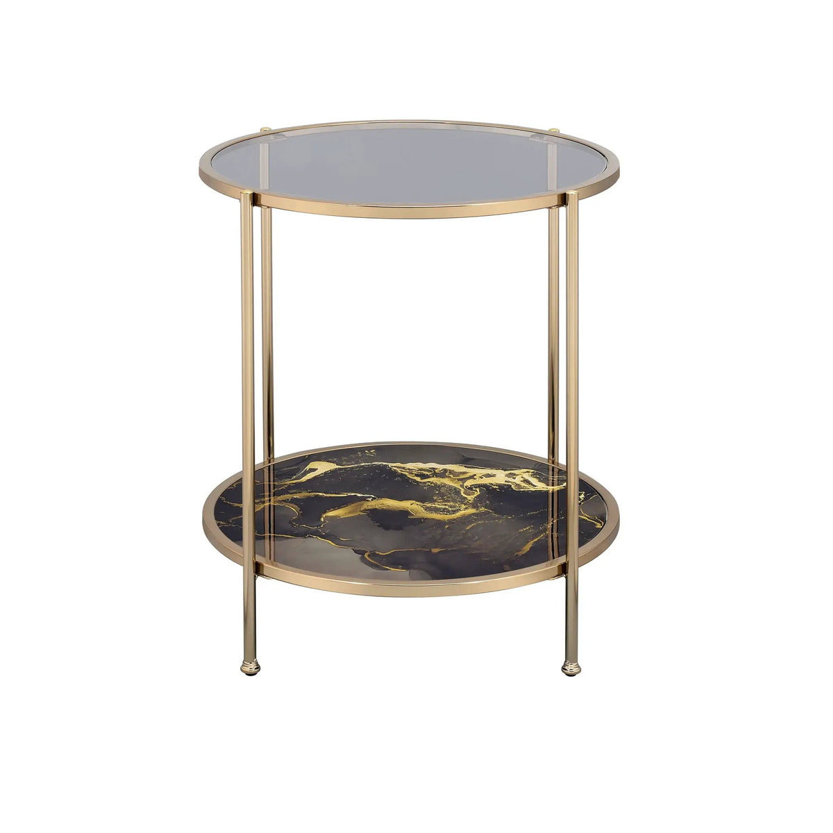 Fiorella Marble Print Glass Coffee Table | Metal Frame | Lower Shelf | 50 Inch Width