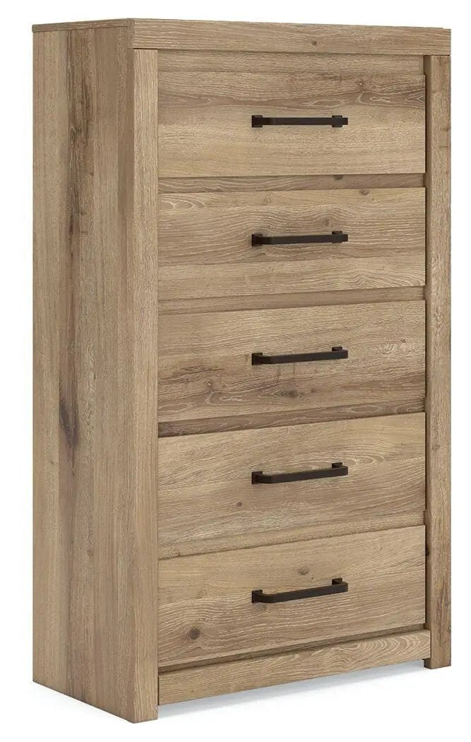 Five Drawer Chest | Warm Tan Finish | Modern Rustic Style