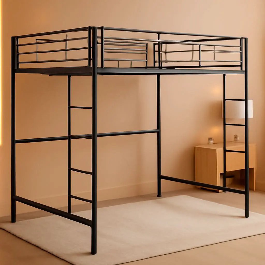 Urban Industrial Metal Double Loft Bunk Bed Full Black from PriceLows™