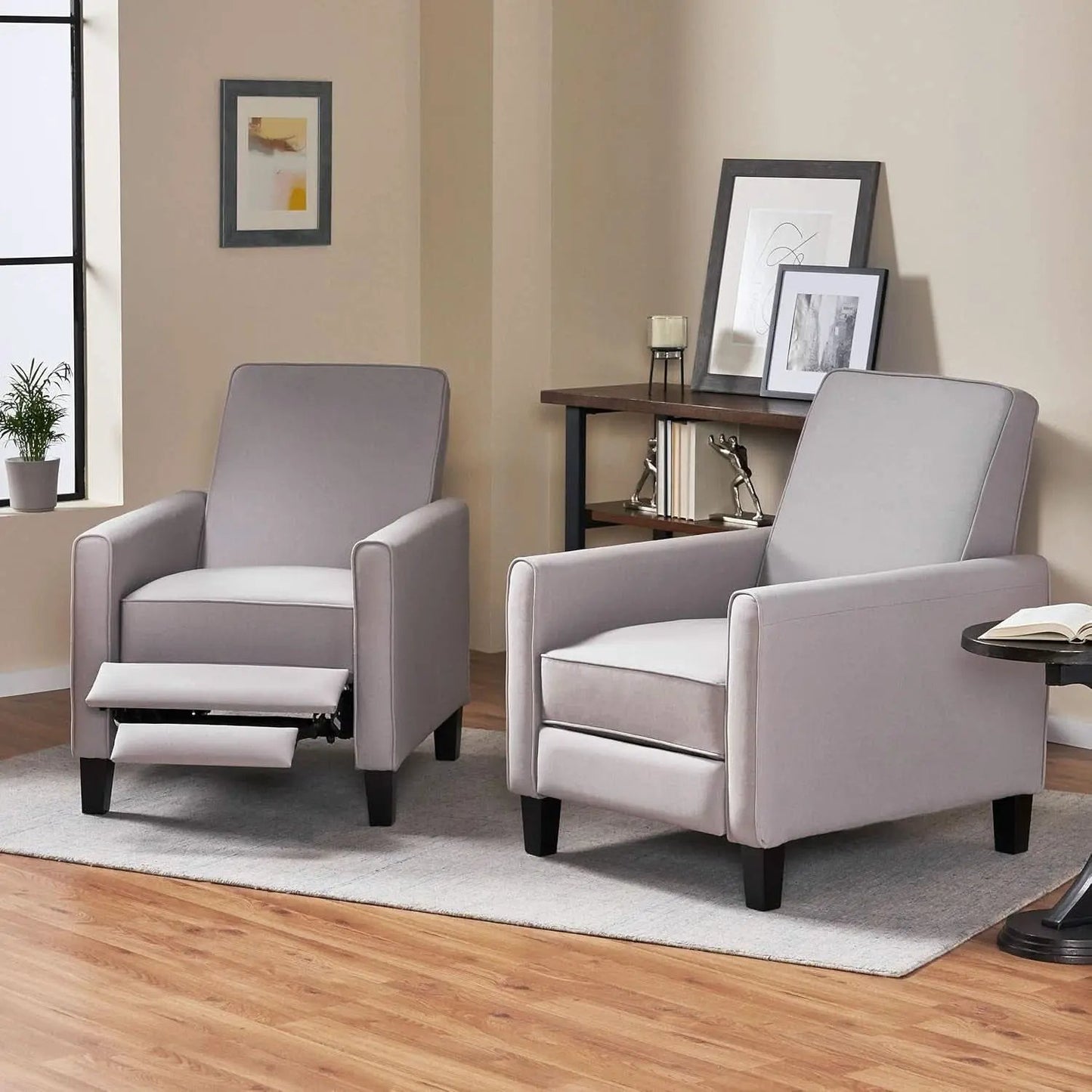 Light Gray Fabric Recliner Set 2 Low Profile Chairs from PriceLows™