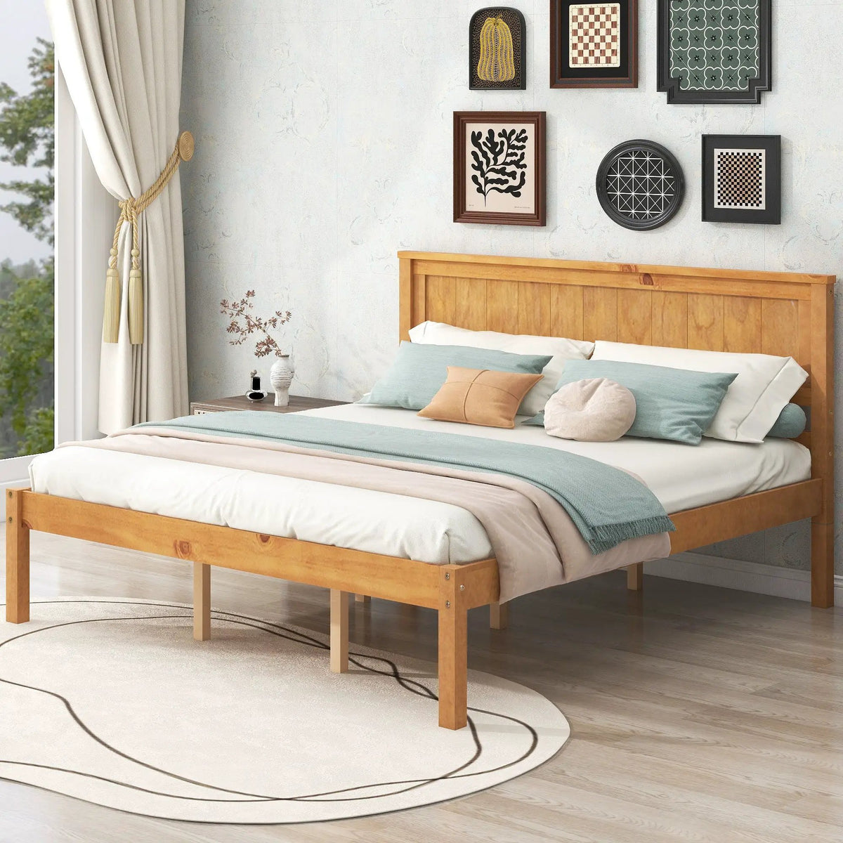 Platform Bed Frame With Headboard | Espresso Finish | Durable Pine Wood